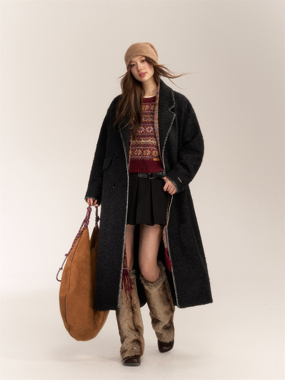 AsGony ASG24618 Fair Isle wool-blend vest and scarf set