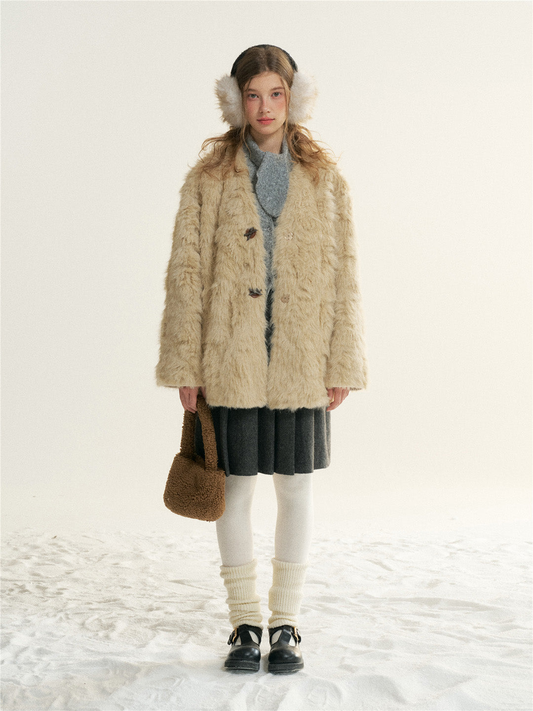 16DEWS 16D25522 Imitation fur one-piece single breasted V-neck jacket