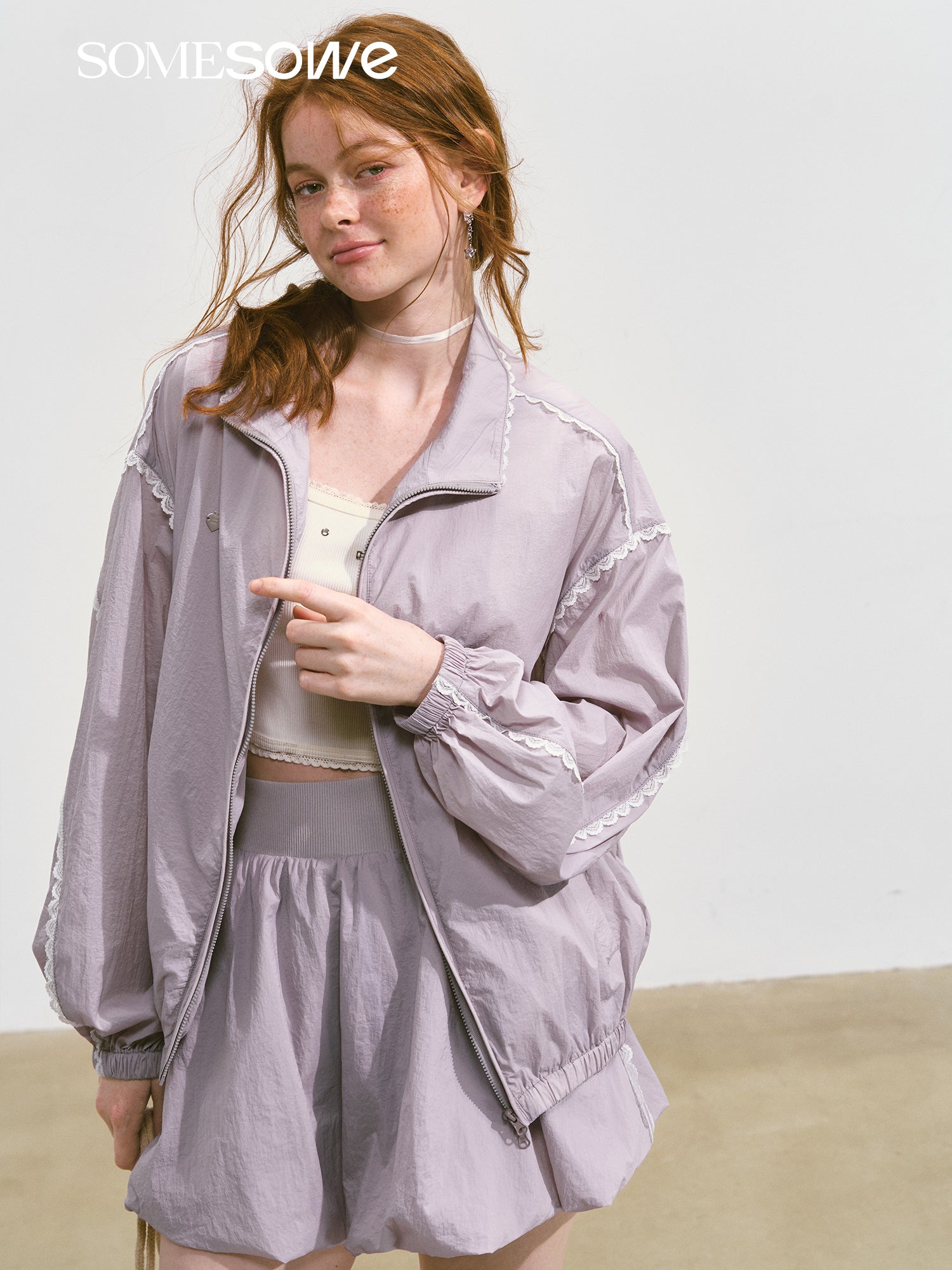 SOMESOWE S2508087&S2508088 Lace patchwork sunscreen jacket + skirt set (3color)