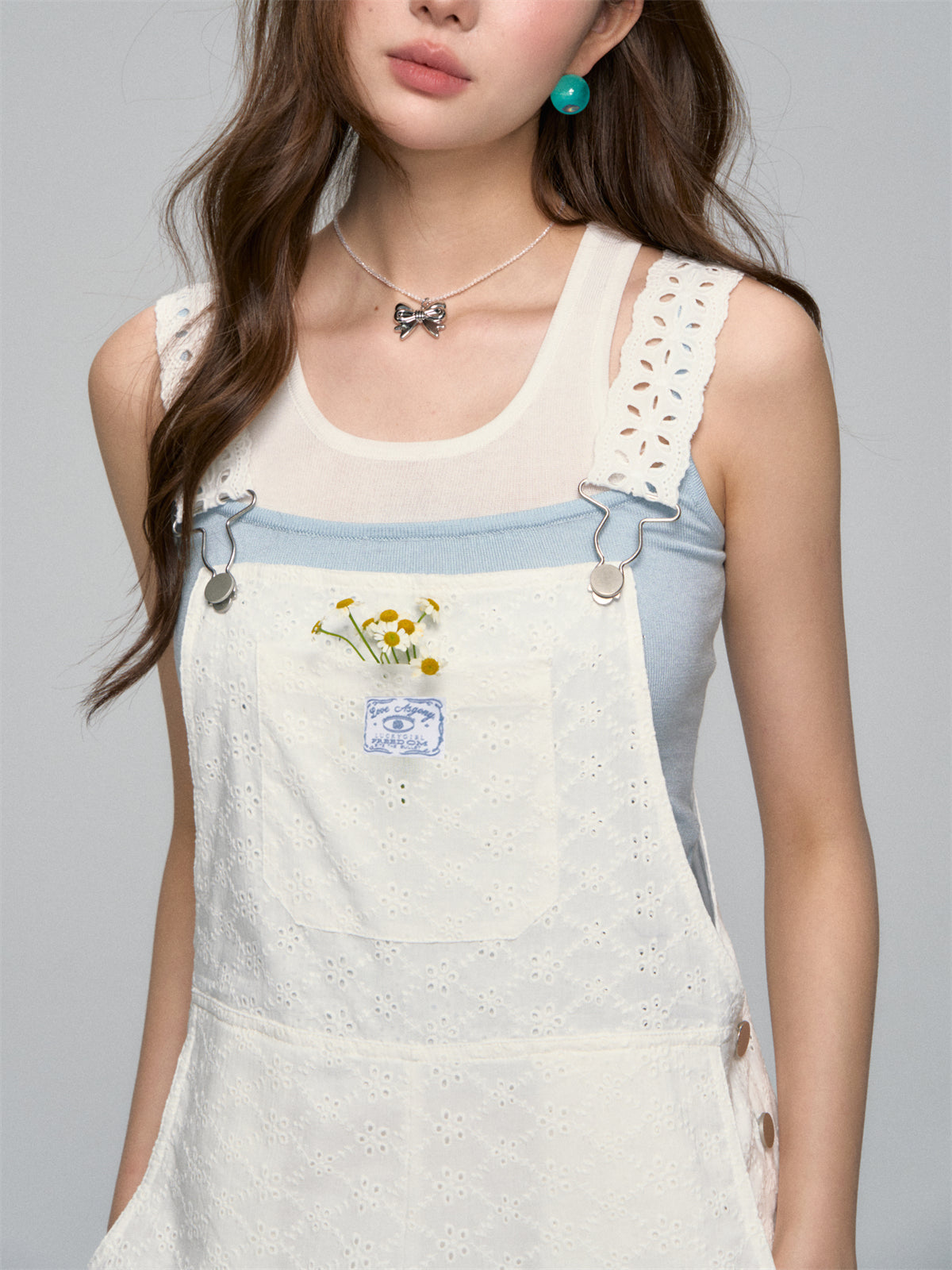 AsGony ASG25142 Flower hollow cotton loose overalls (2color)