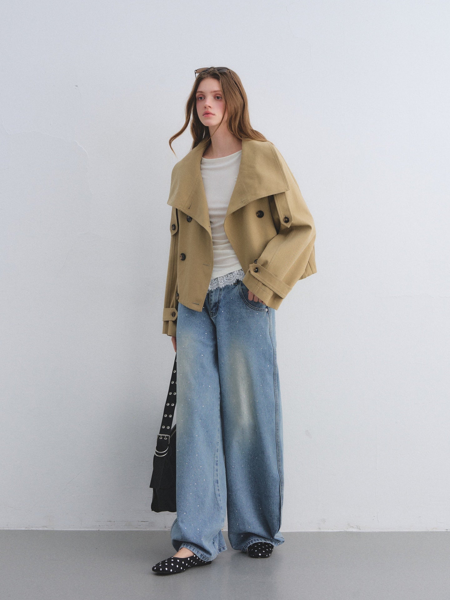 AsGony ASG25669 Big collar flower bud cocoon shaped double breasted jacket