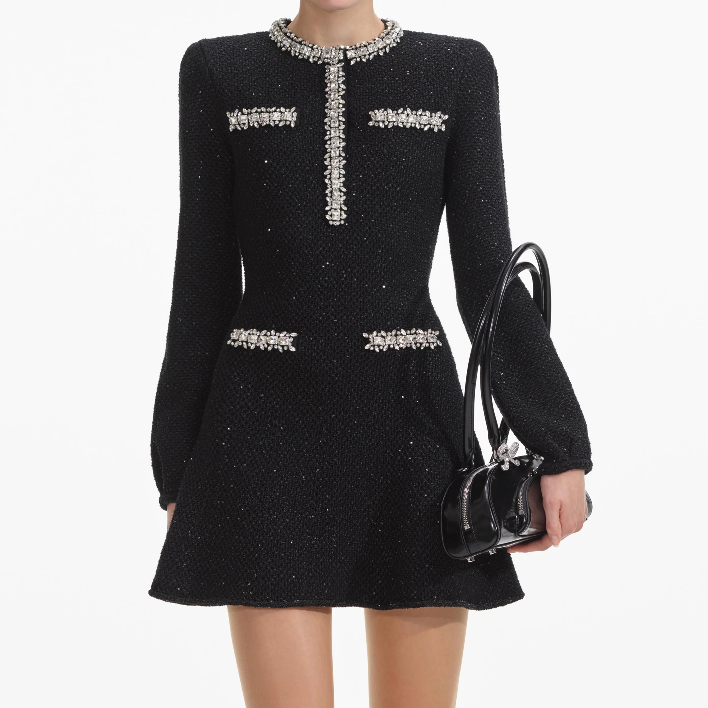 Self-Portrait BLACK SEQUIN KNIT MINI DRESS