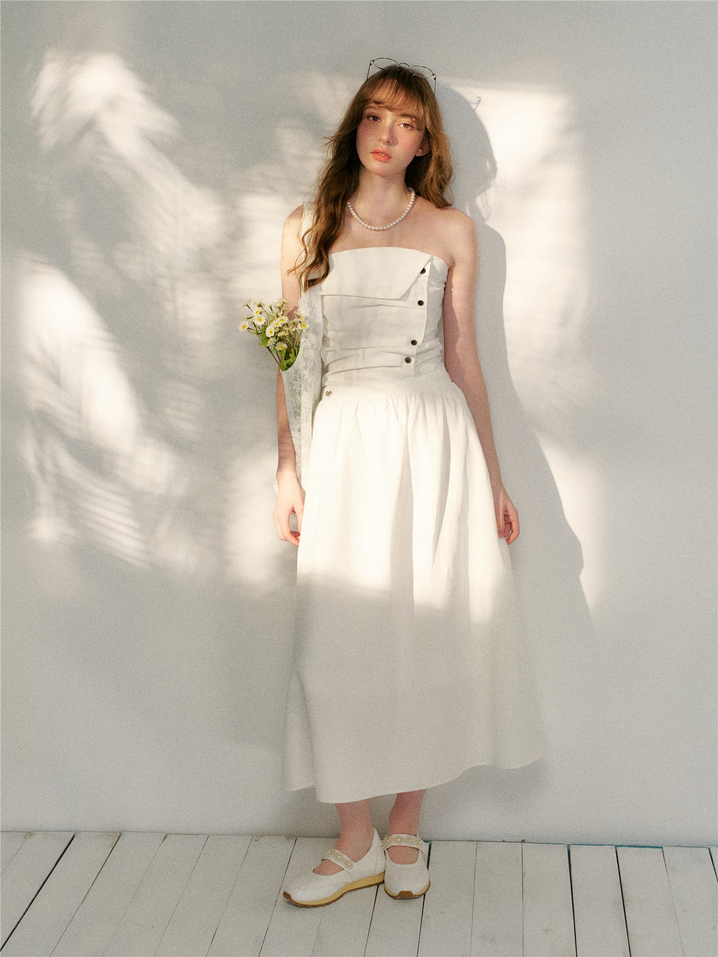 16DEWS 16D26128 Pleated strapless A-line dress