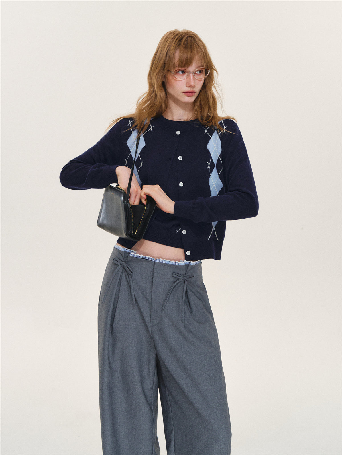 Asgony ASG26616 & ASG26617 Wool Argyle Color-Block Knit Top Set
