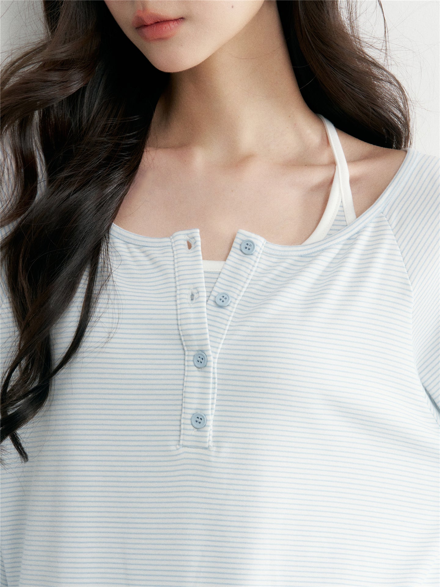 16DEWS 16D26028&16D26029&16D26030 Striped round neck top+tank top+micro flared casual pants