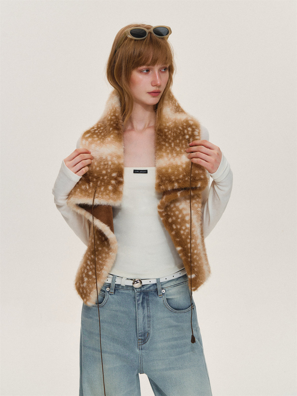 Asgony ASG26611 Strap-Detail Faux Fur Vest