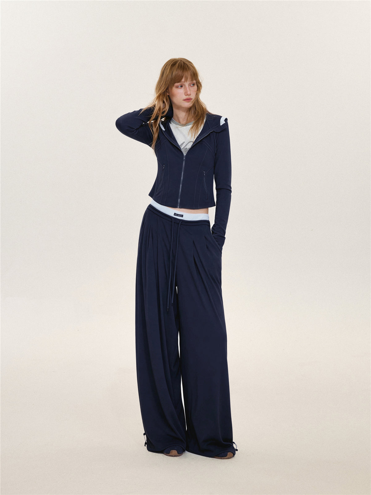 Asgony ASG26599 & ASG26600 Color-Block Patchwork Jacket & Draped Casual Pants