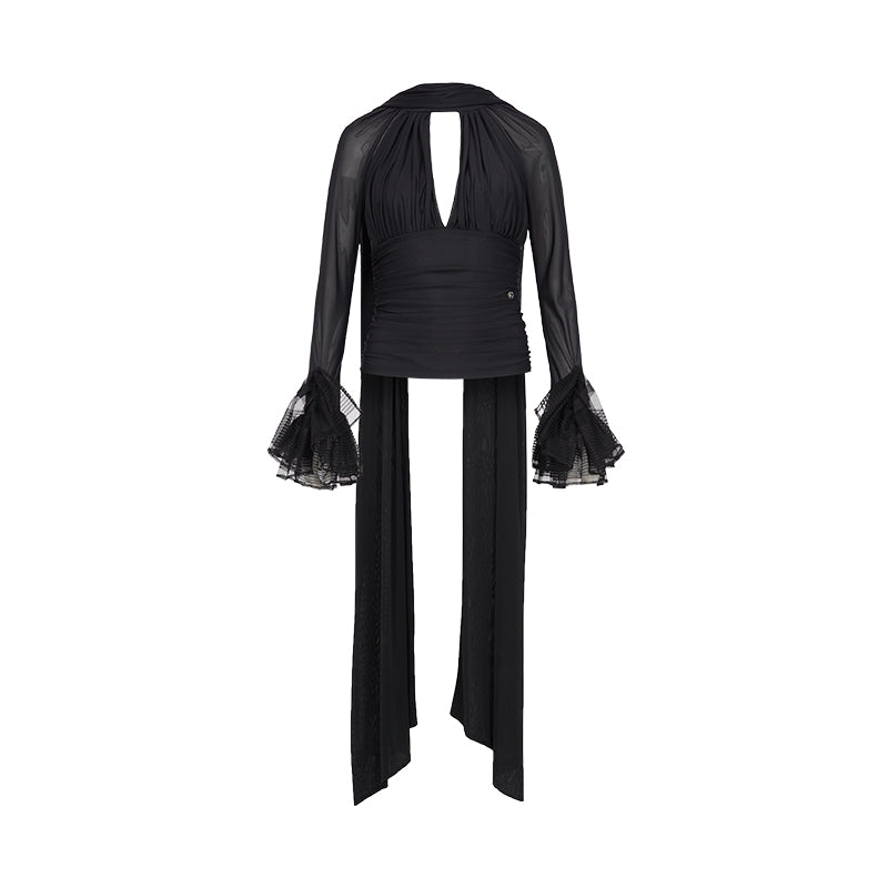 SHEERLUCK SLDD25402 Hanging neck V-neck slim fit ribbon top