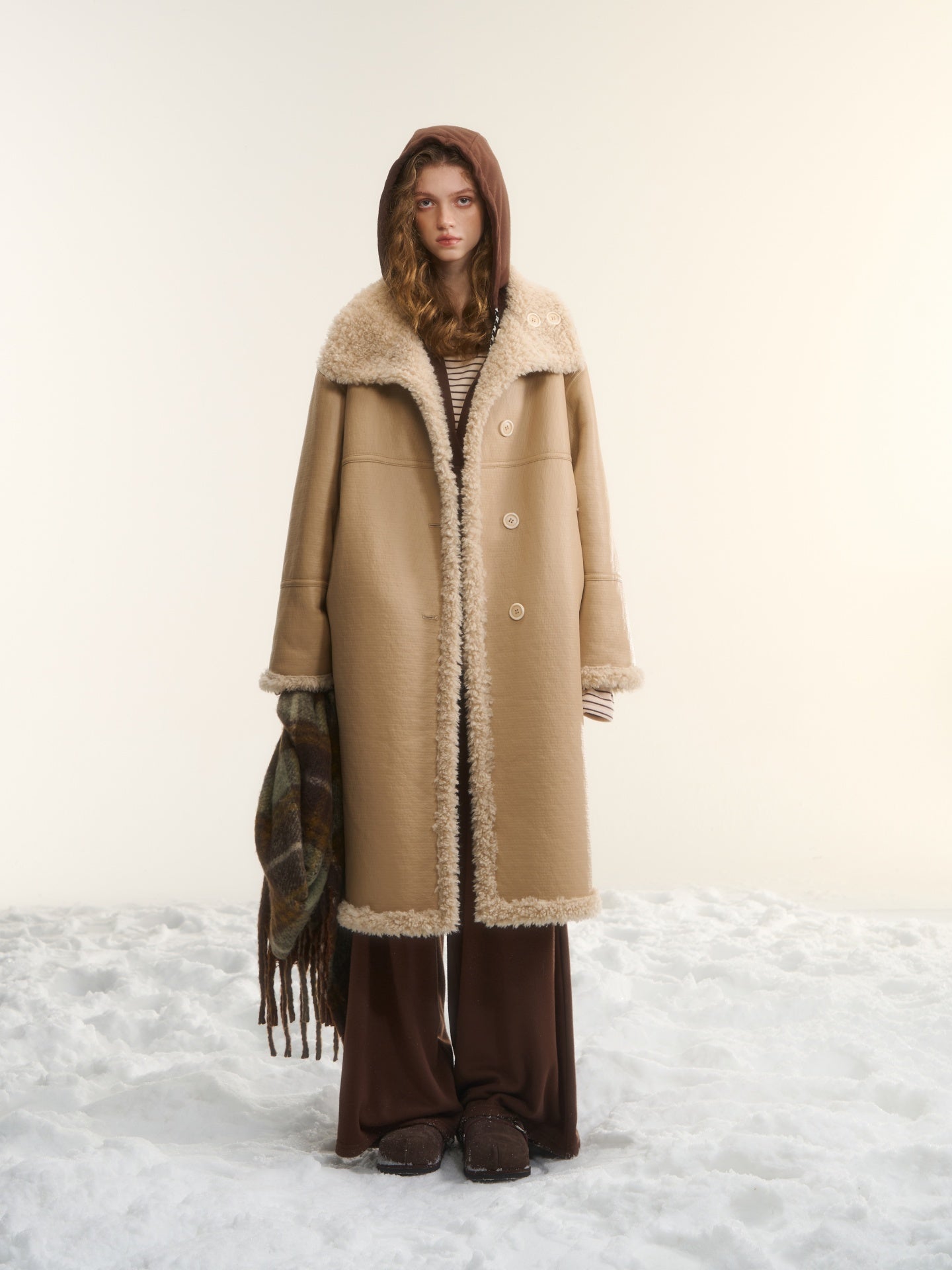 AsGony ASG25560 Two sided wool fur integrated mid length jacket
