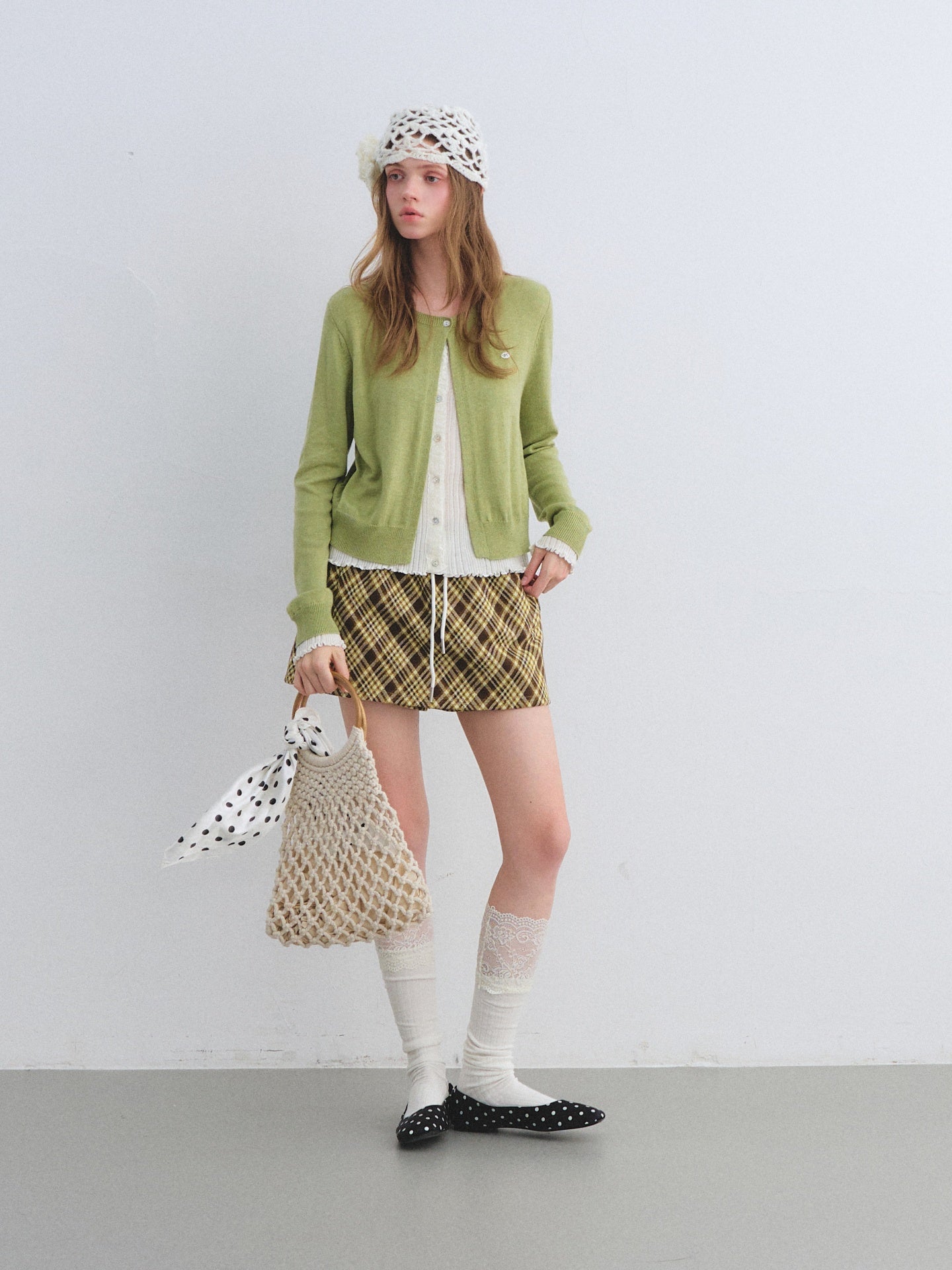 AsGony ASG25409 Color-blocking faux two-piece knit cardigan