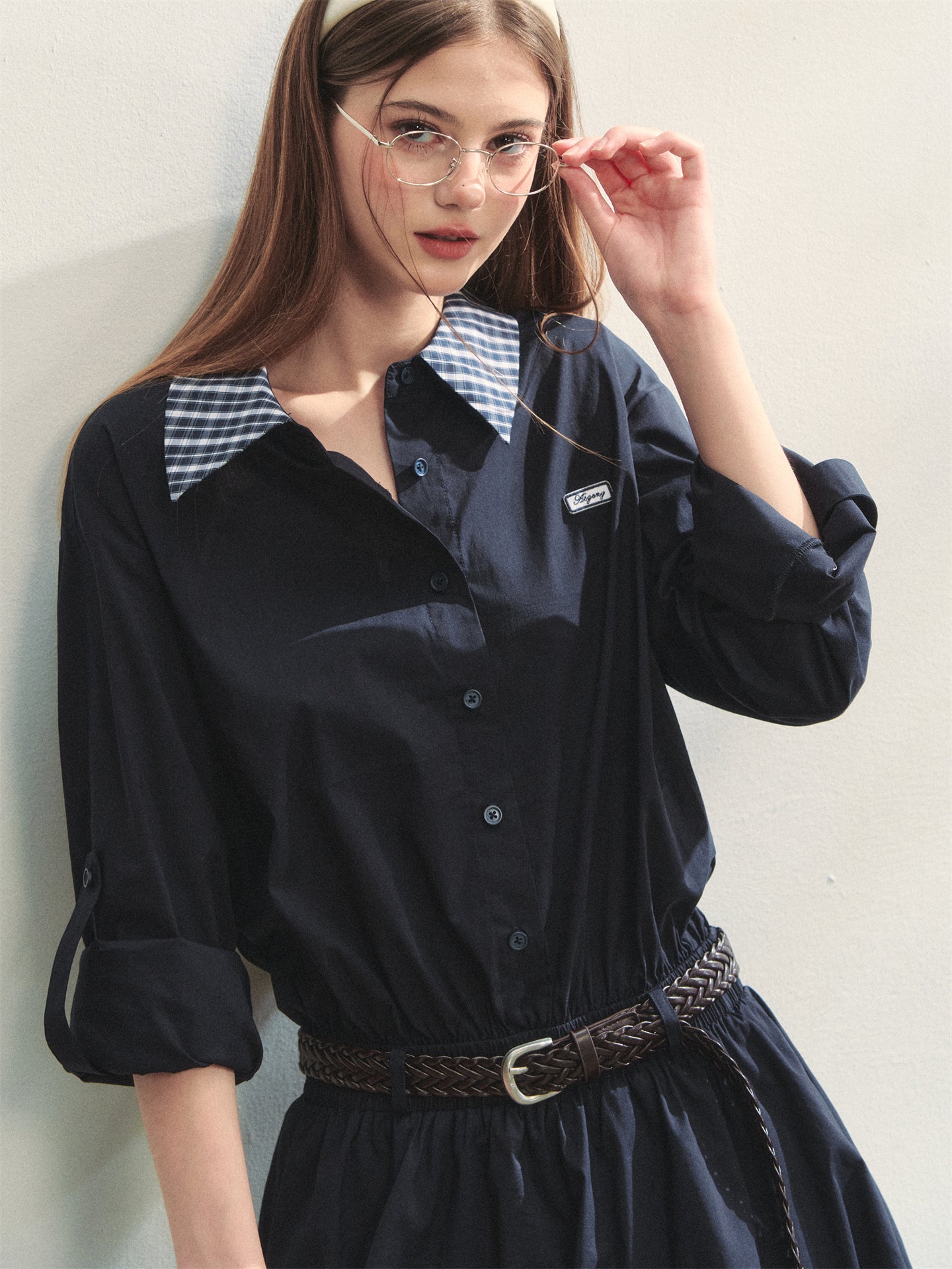 AsGony ASG25315 Plaid patchwork flower bud dress