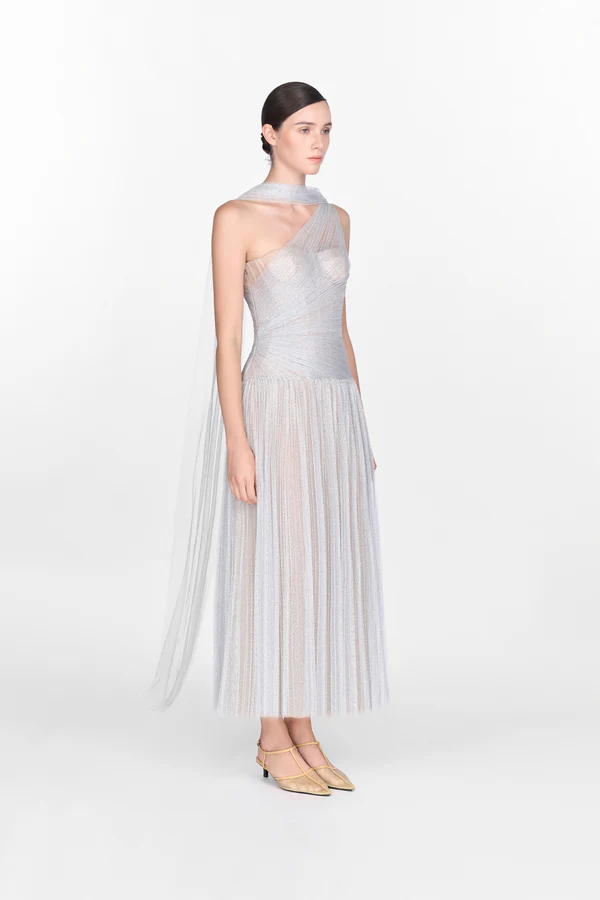 Montsand Draped Midi Dress-Silver