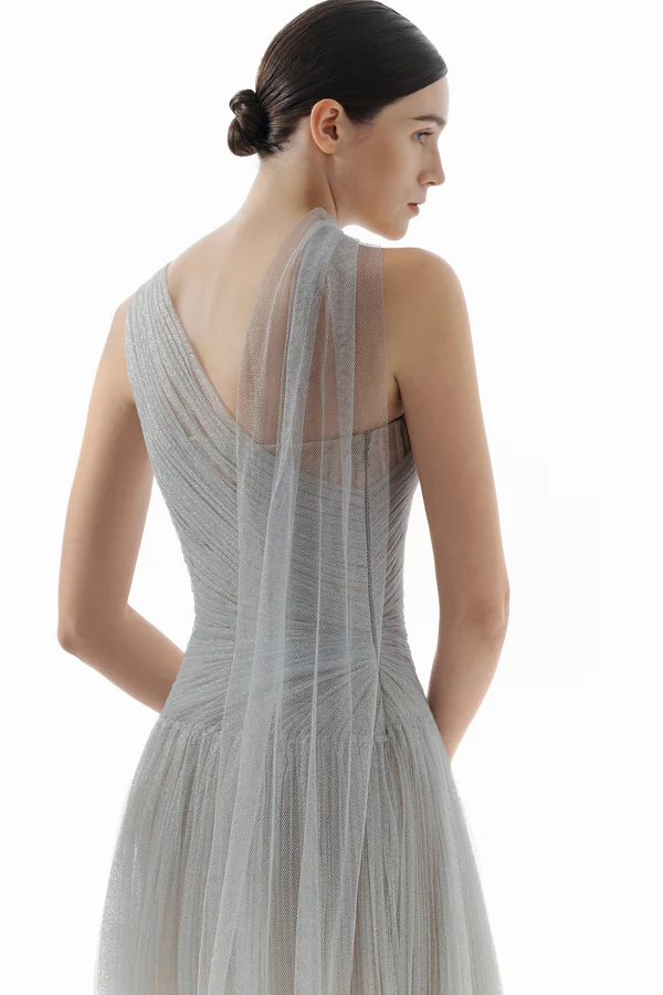 Montsand Draped Maxi Dress-Silver