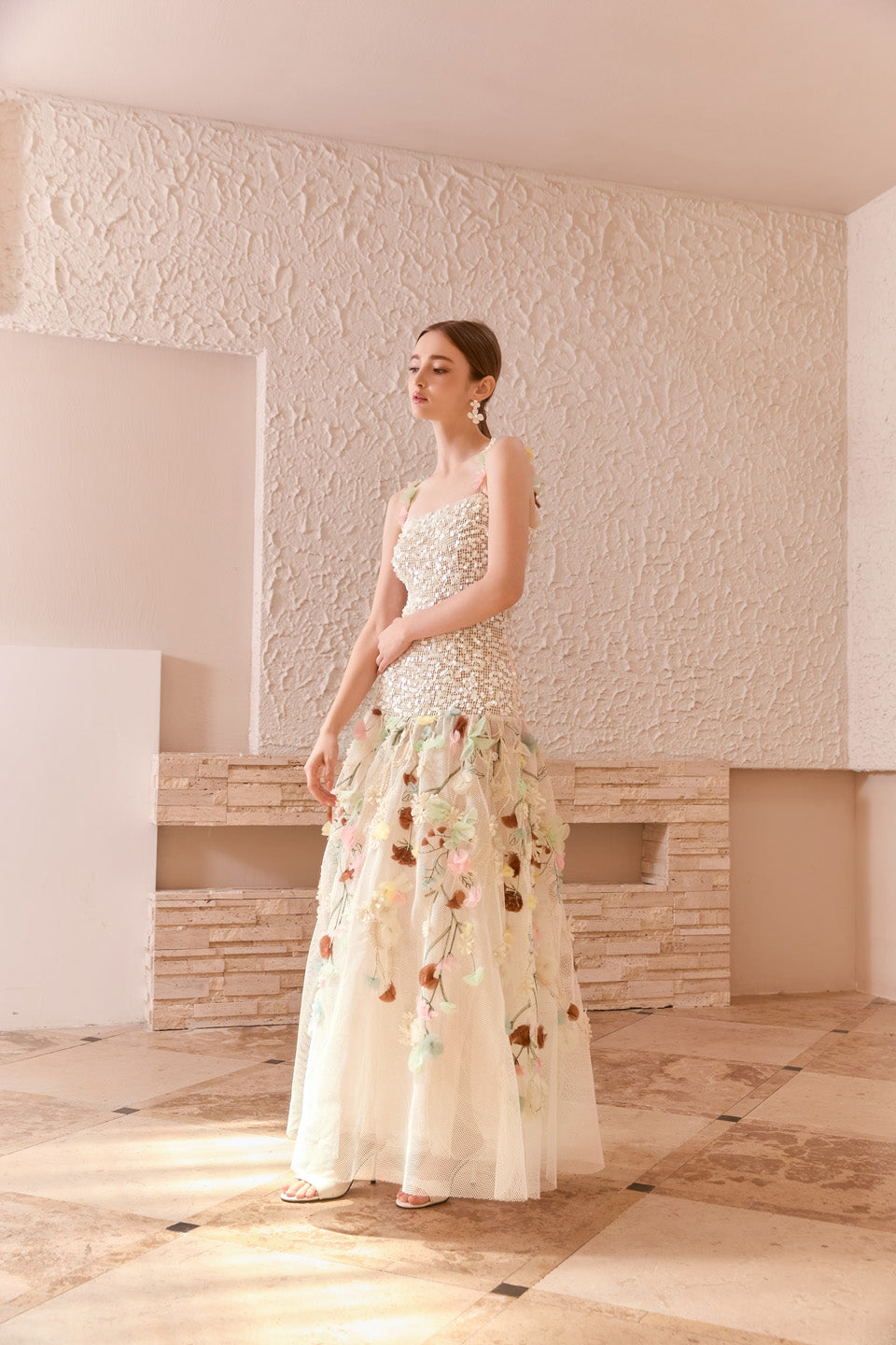 Wardrobes by chen 3D embroidered bead strap dress
