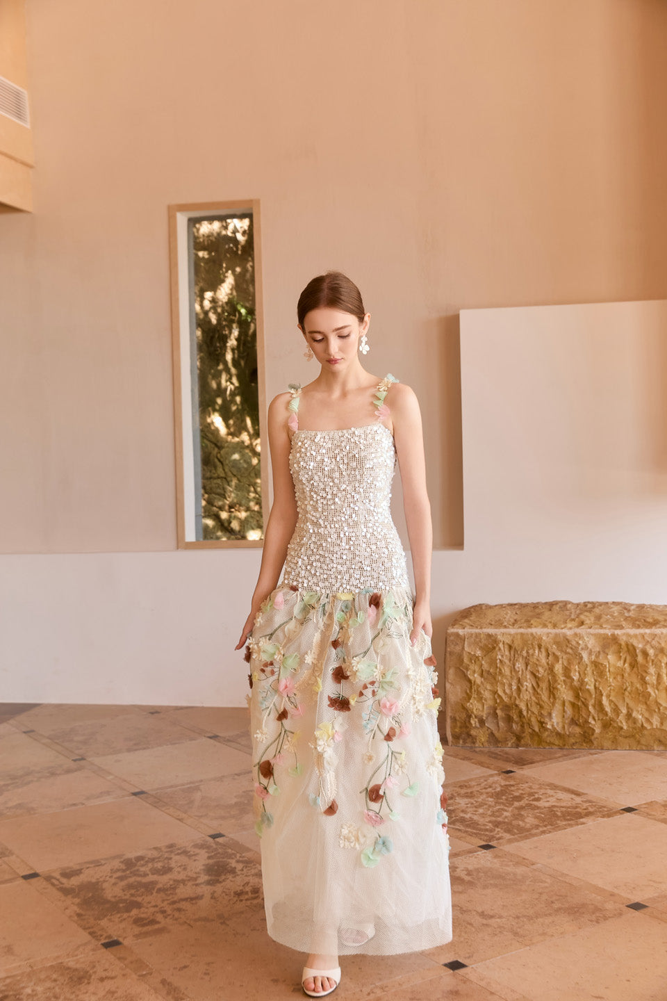 Wardrobes by chen 3D embroidered bead strap dress