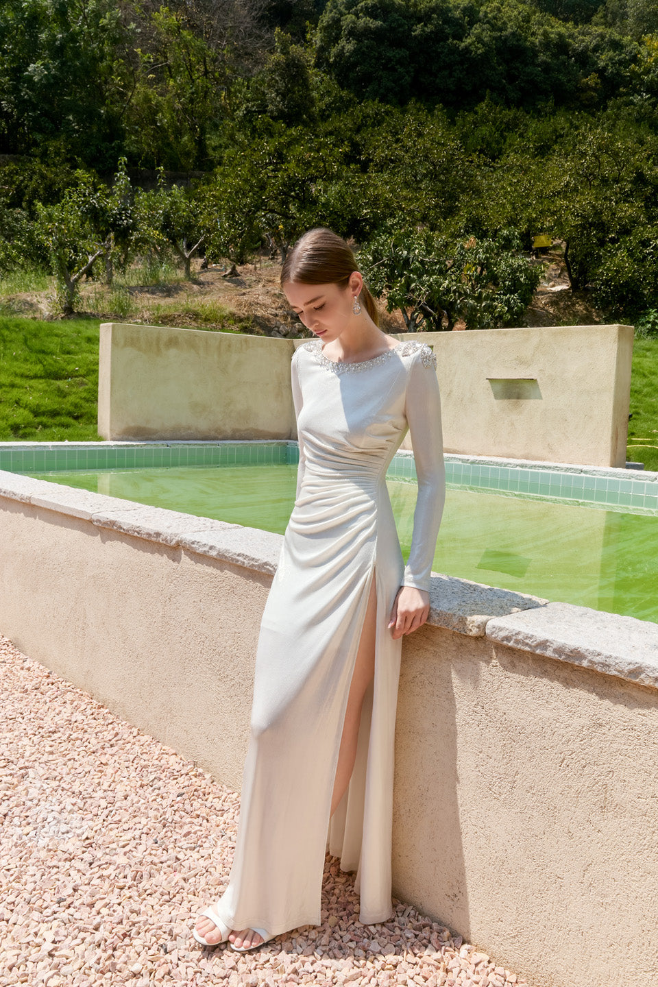Wardrobes by chen Satin knitted pleated sleeve dress