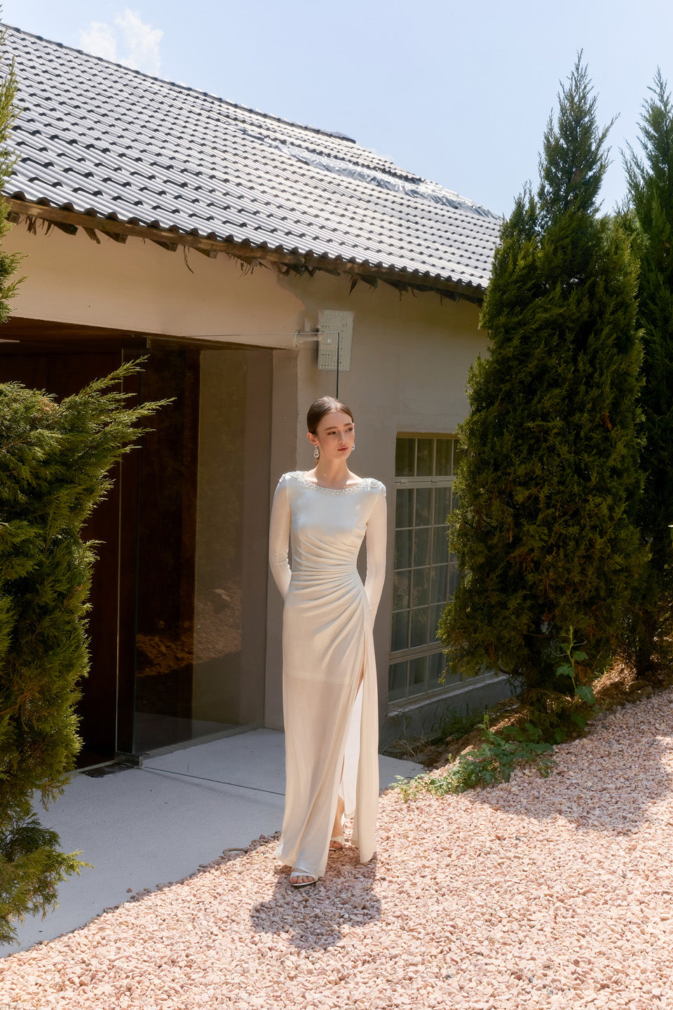 Wardrobes by chen Satin knitted pleated sleeve dress