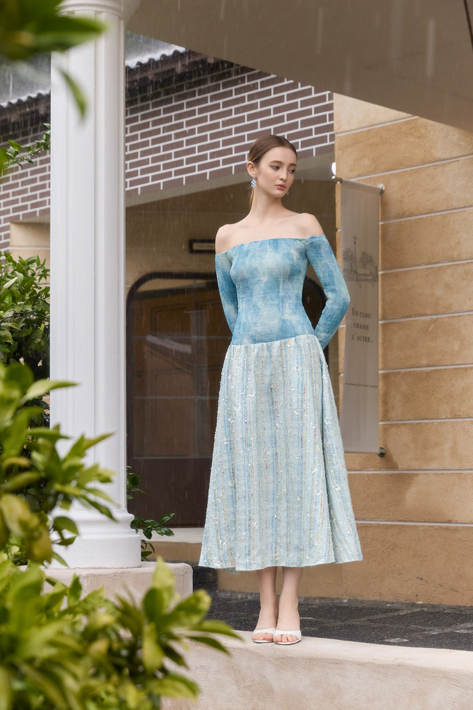 Wardrobes by chen Tie dye elastic slim gradient dress