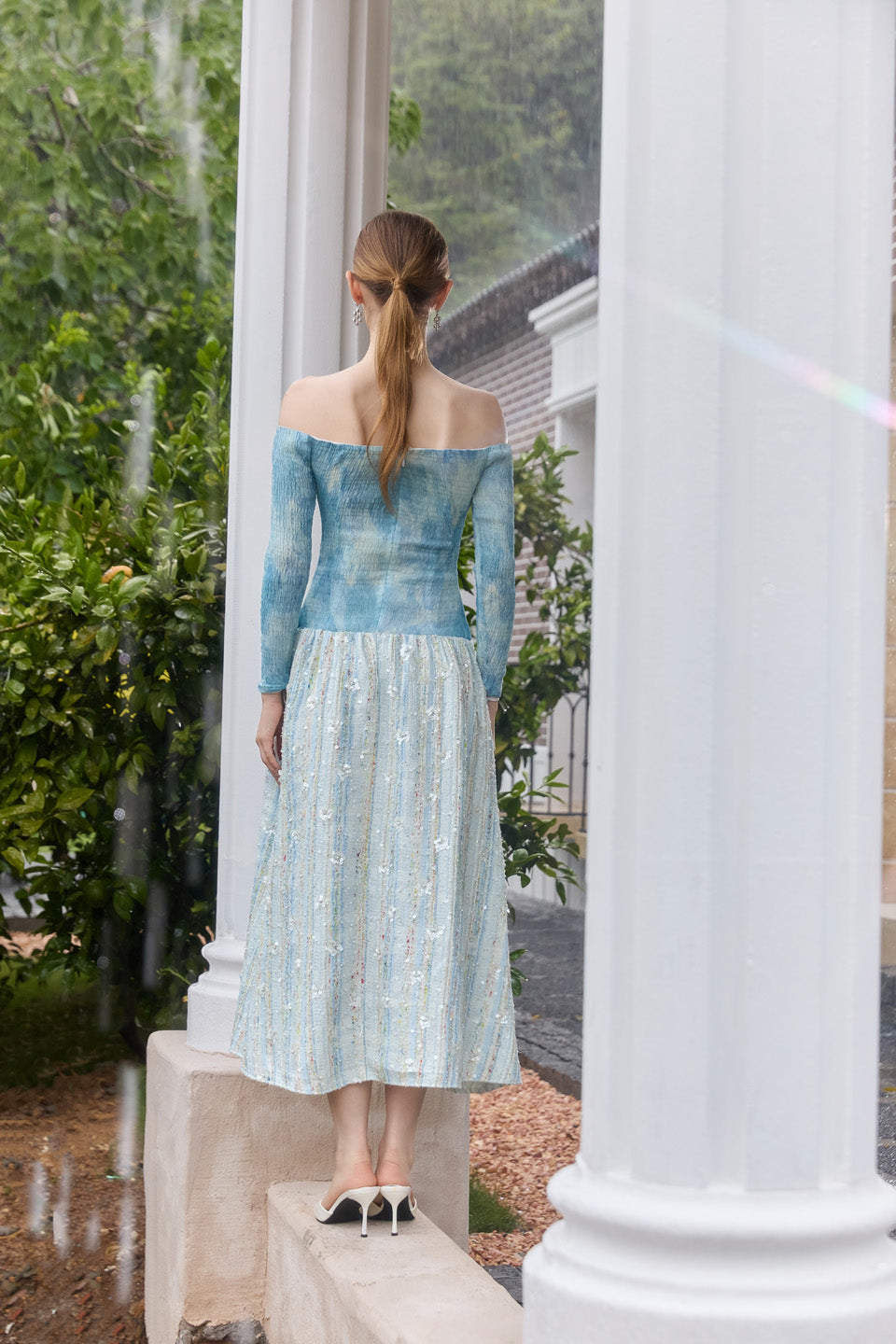 Wardrobes by chen Tie dye elastic slim gradient dress