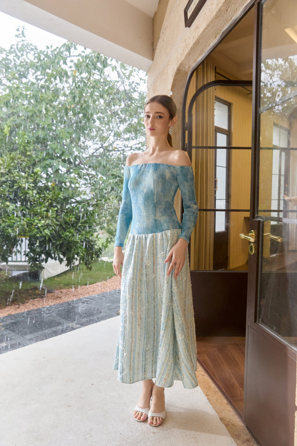 Wardrobes by chen Tie dye elastic slim gradient dress