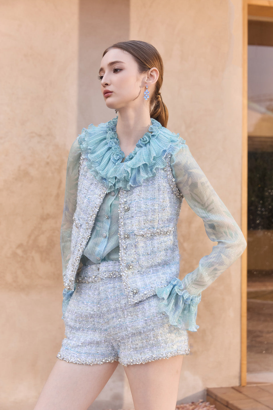 Wardrobes by chen Haze blue woven tweed set