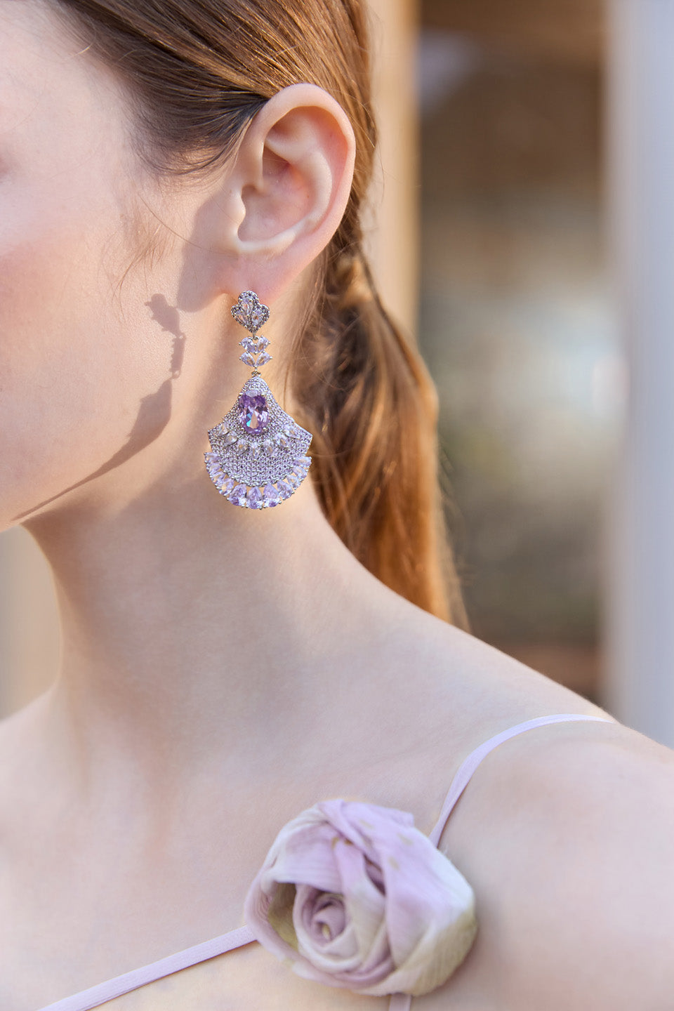 Wardrobes by chen Purple diamond fan-shaped earrings