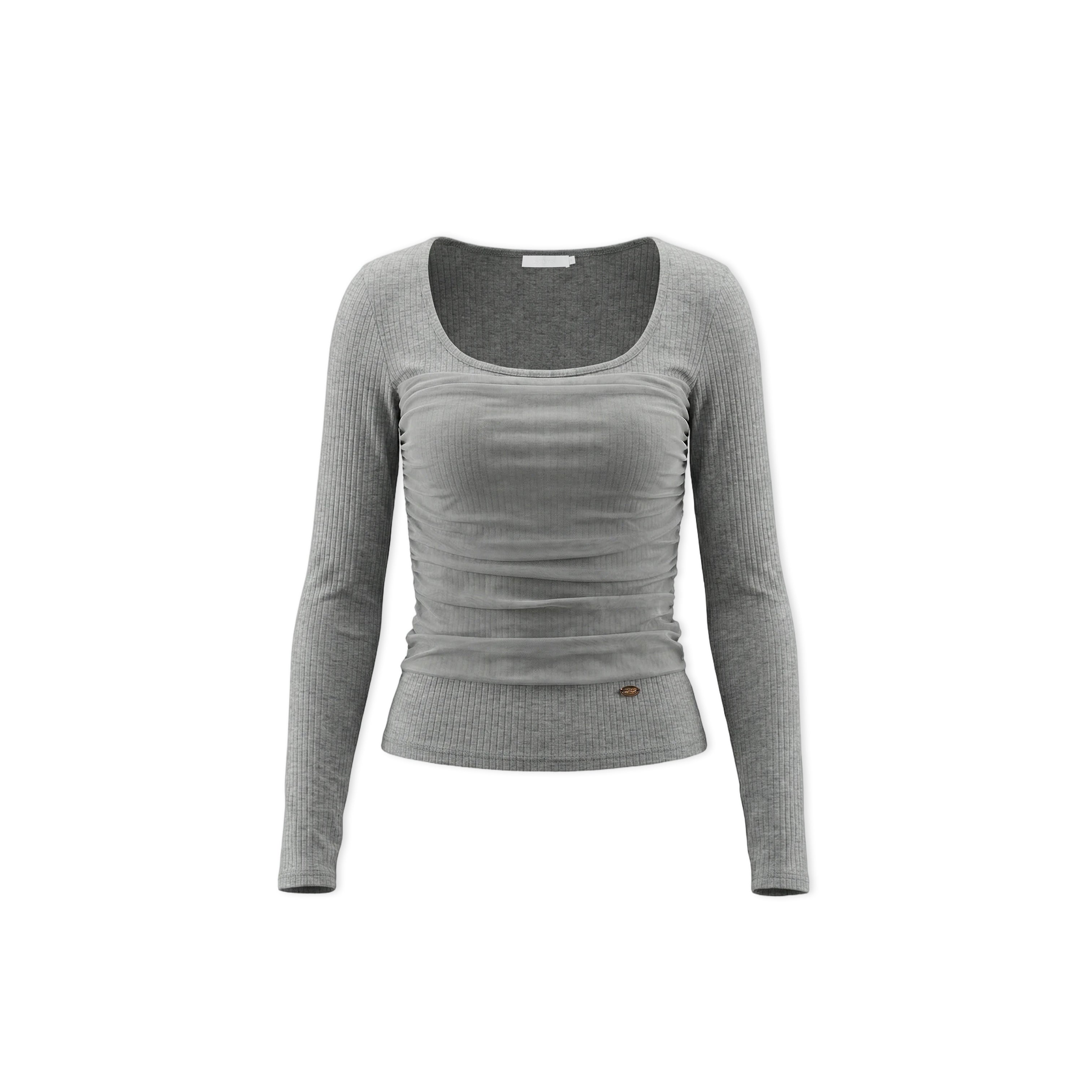 16DEWS 16D26050 Mesh splicing square collar design slim fit top