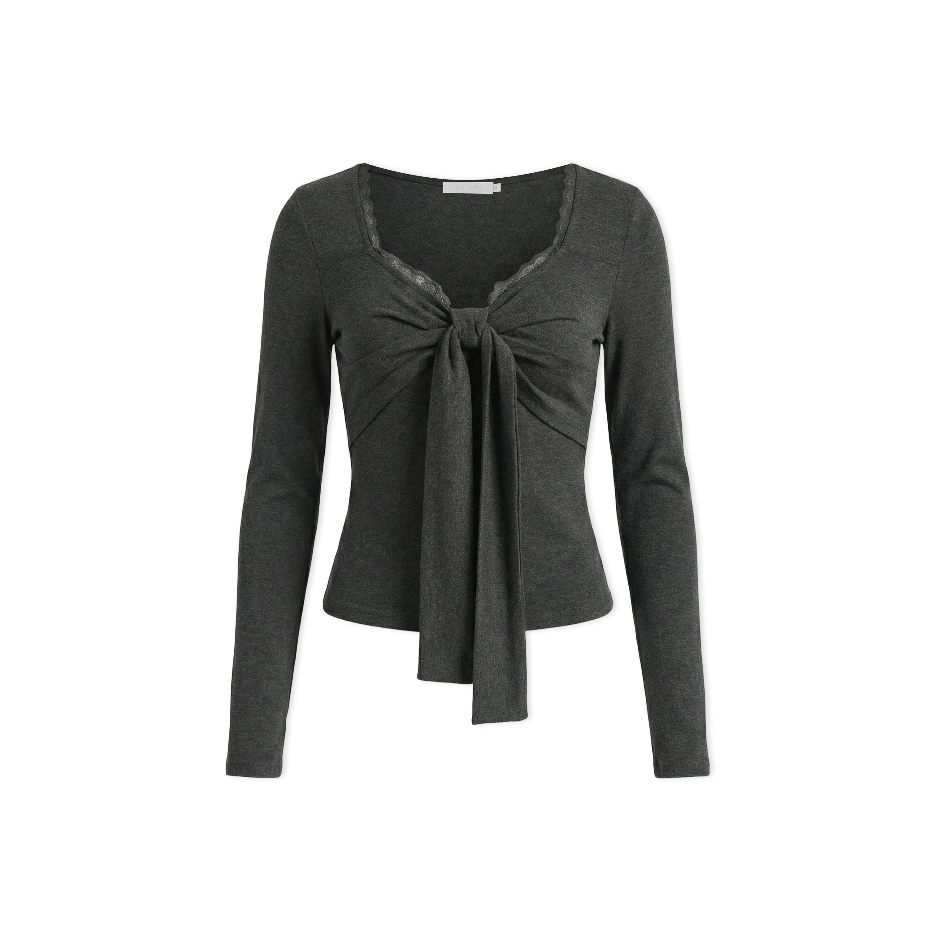 16DEWS 16D26040 V-neck bow-tied elastic slim-fit top