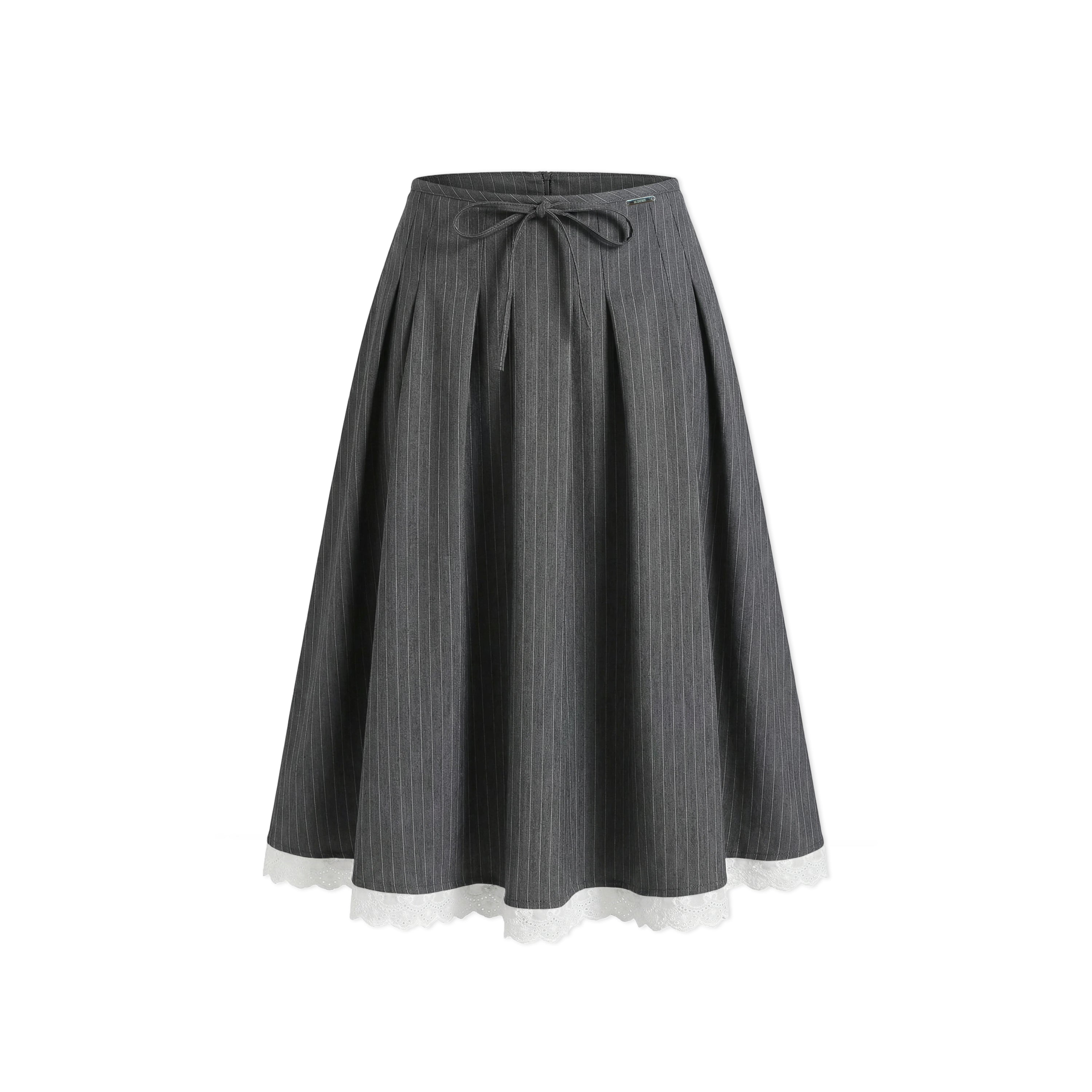 16DEWS 16D26131 Lace patchwork striped A-line large swing skirt