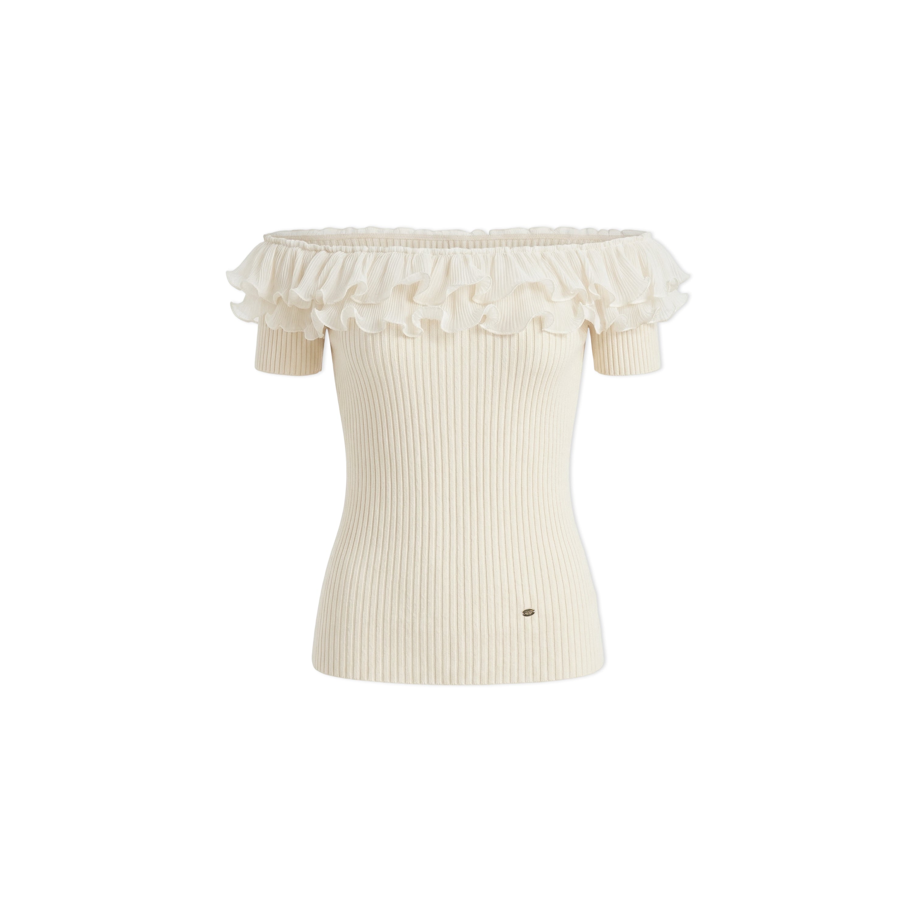 16DEWS 16D26115 Wrinkled ruffle edge knitted top