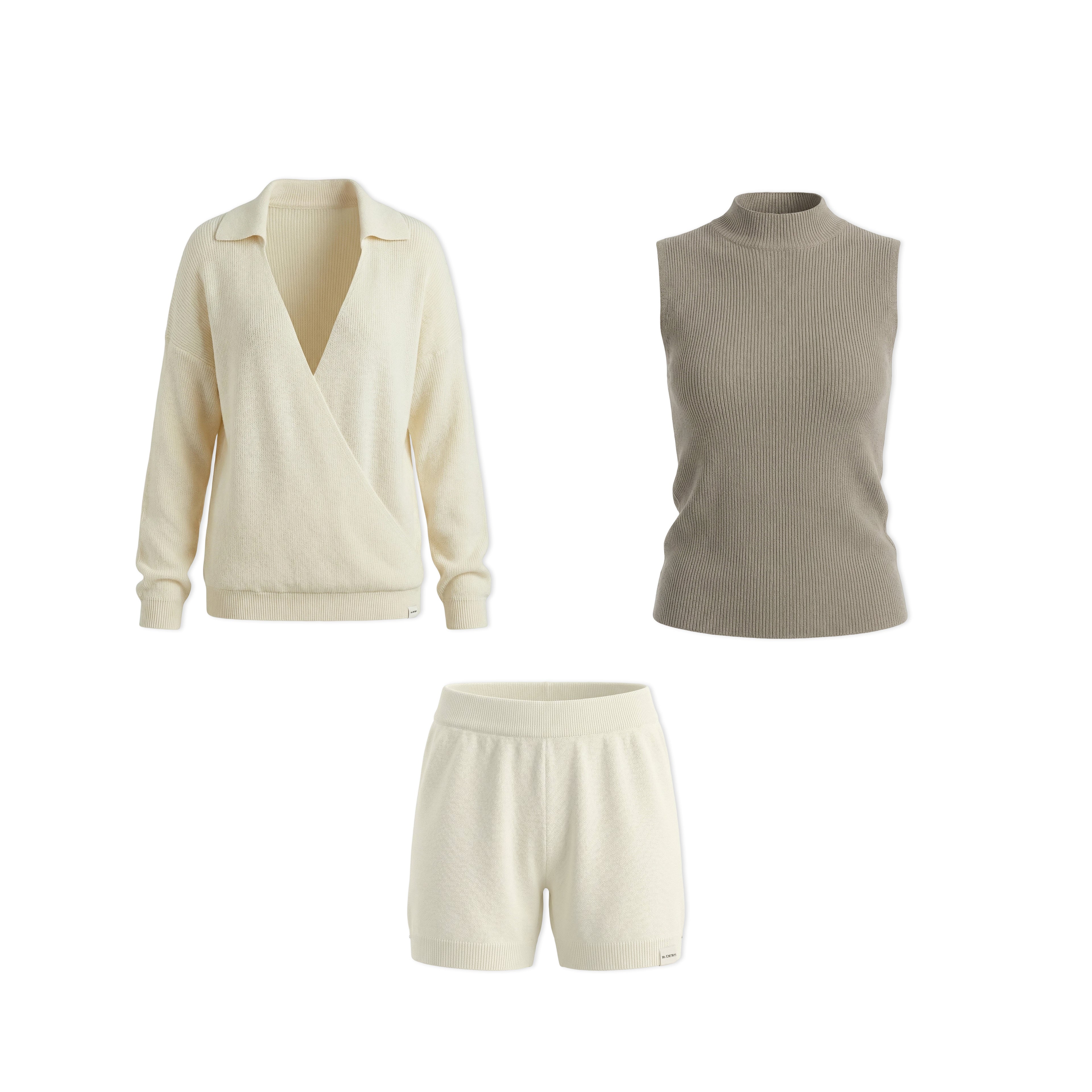 16DEWS 16D26033&16D26034&16D26035 Lazy style knitted vest + V-neck top + shorts