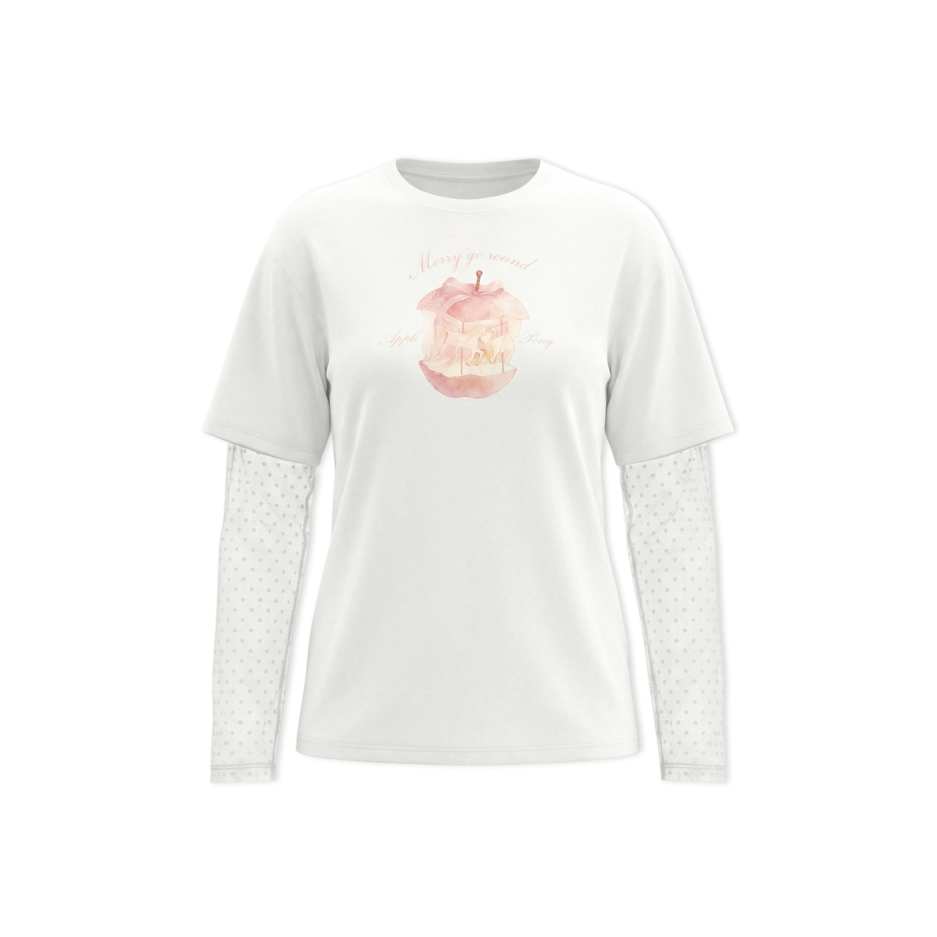 16DEWS 16D26042 Lace patchwork fake two piece long sleeved T-shirt