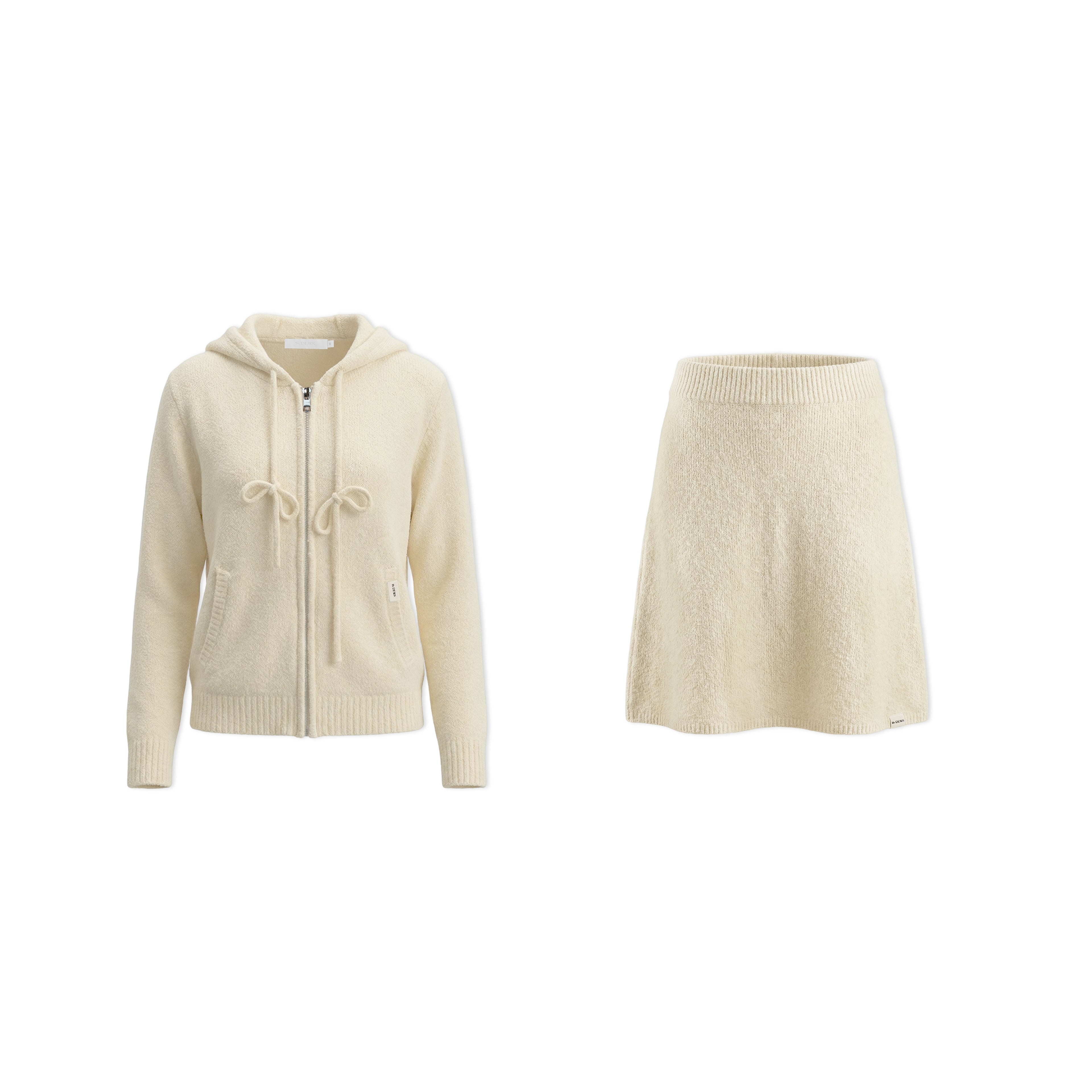 16DEWS 16D26031&16D26032 Drawstring hooded zipper knitted cardigan + skirt