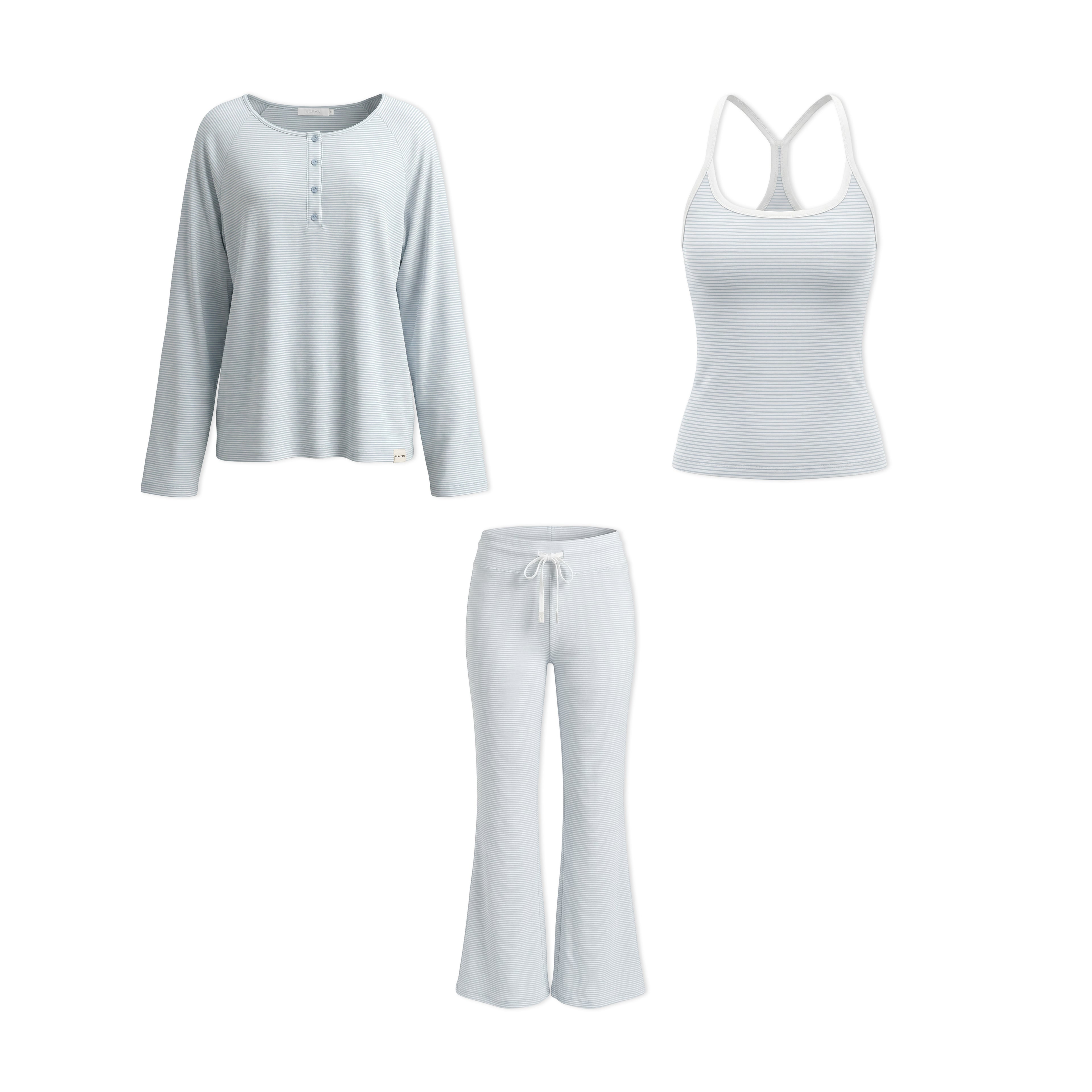 16DEWS 16D26028&16D26029&16D26030 Striped round neck top+tank top+micro flared casual pants