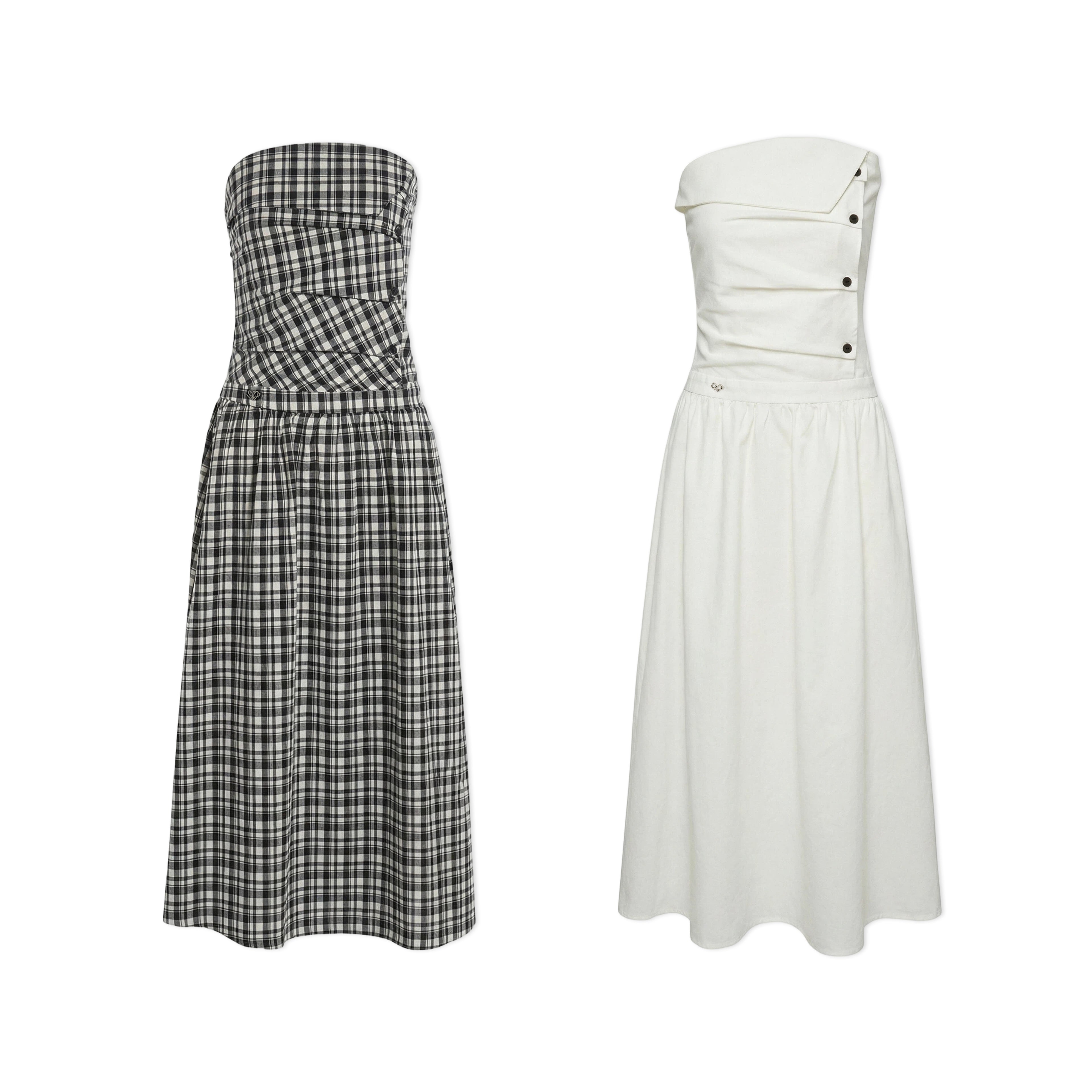 16DEWS 16D26128 Pleated strapless A-line dress