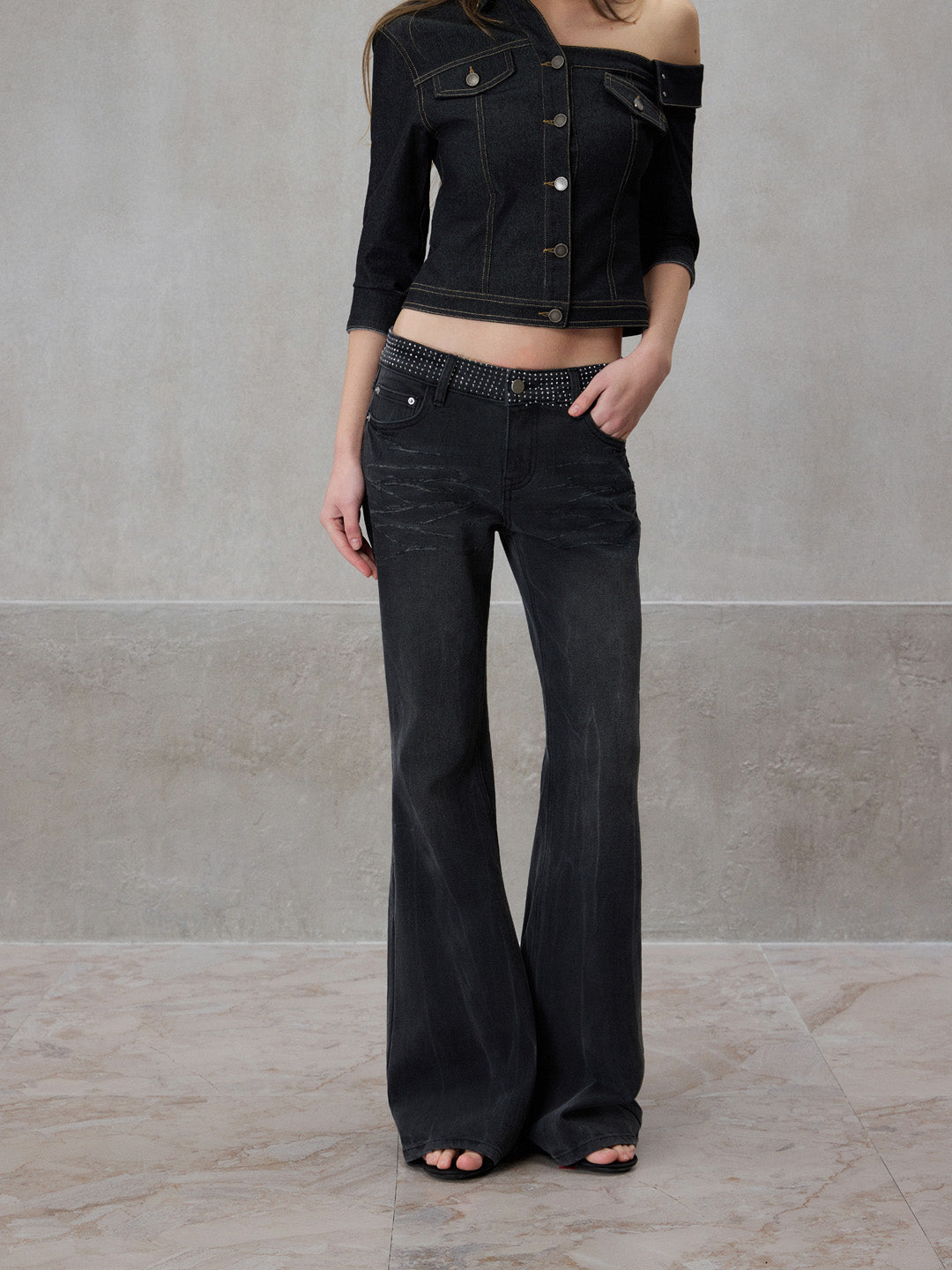 NONCESTNON N309 Grey washed denim jeans