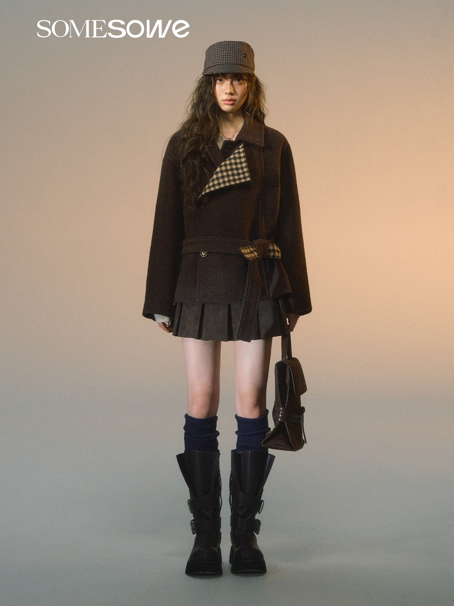 SOMESOWE S2508257 Plaid spliced woolen short jacket