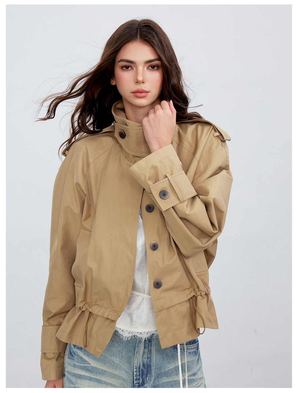 VIA PITTI VIACC6204 Stand-Collar Drawstring Coat