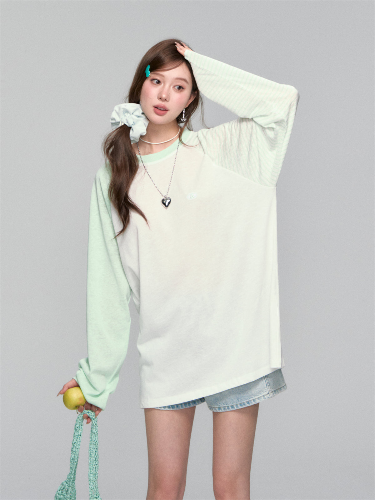 AsGony ASG25271 Striped contrasting sunscreen cover shirt