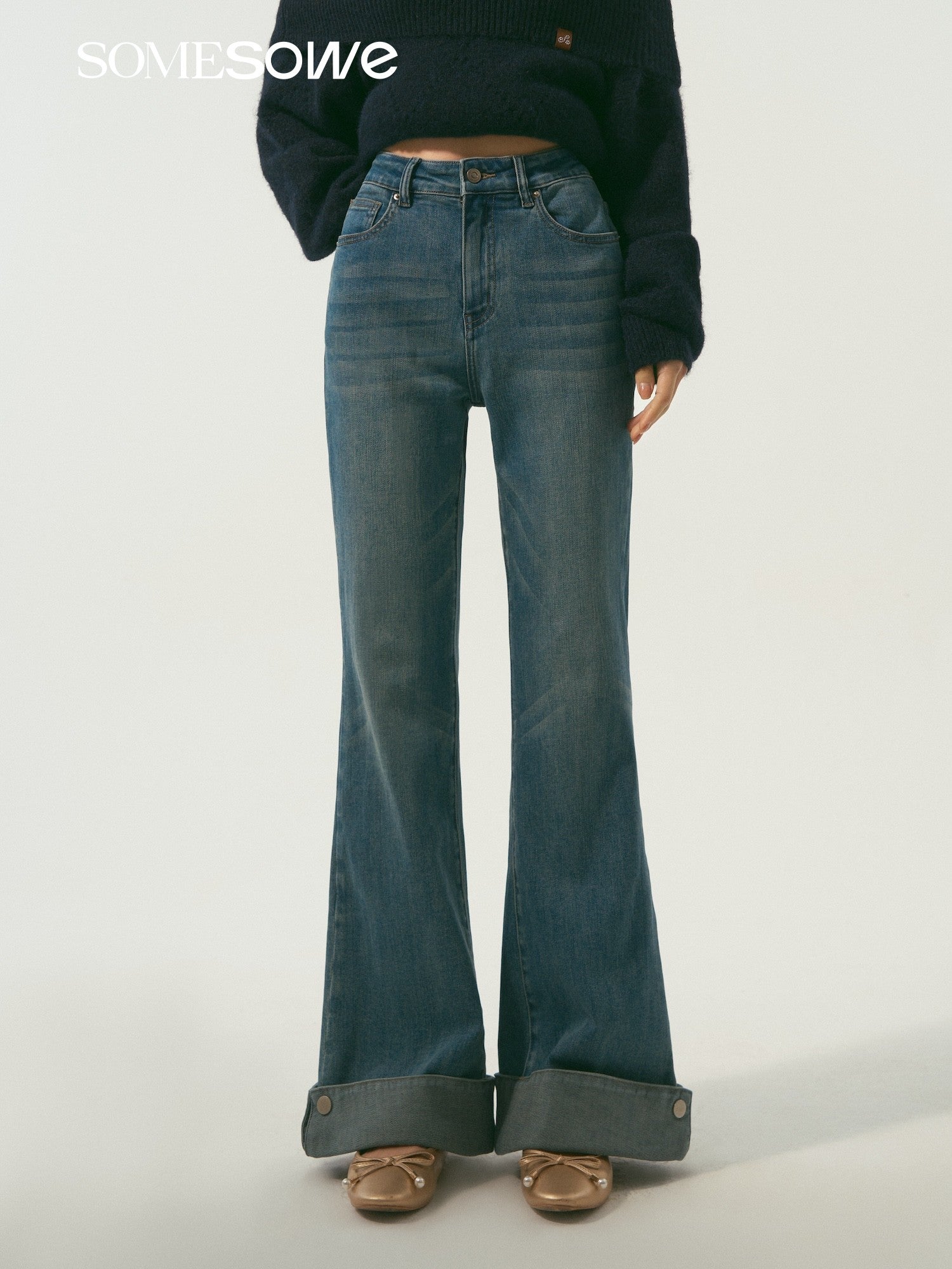 SOMESOWE S2609011 Flanged slightly flared denim pants