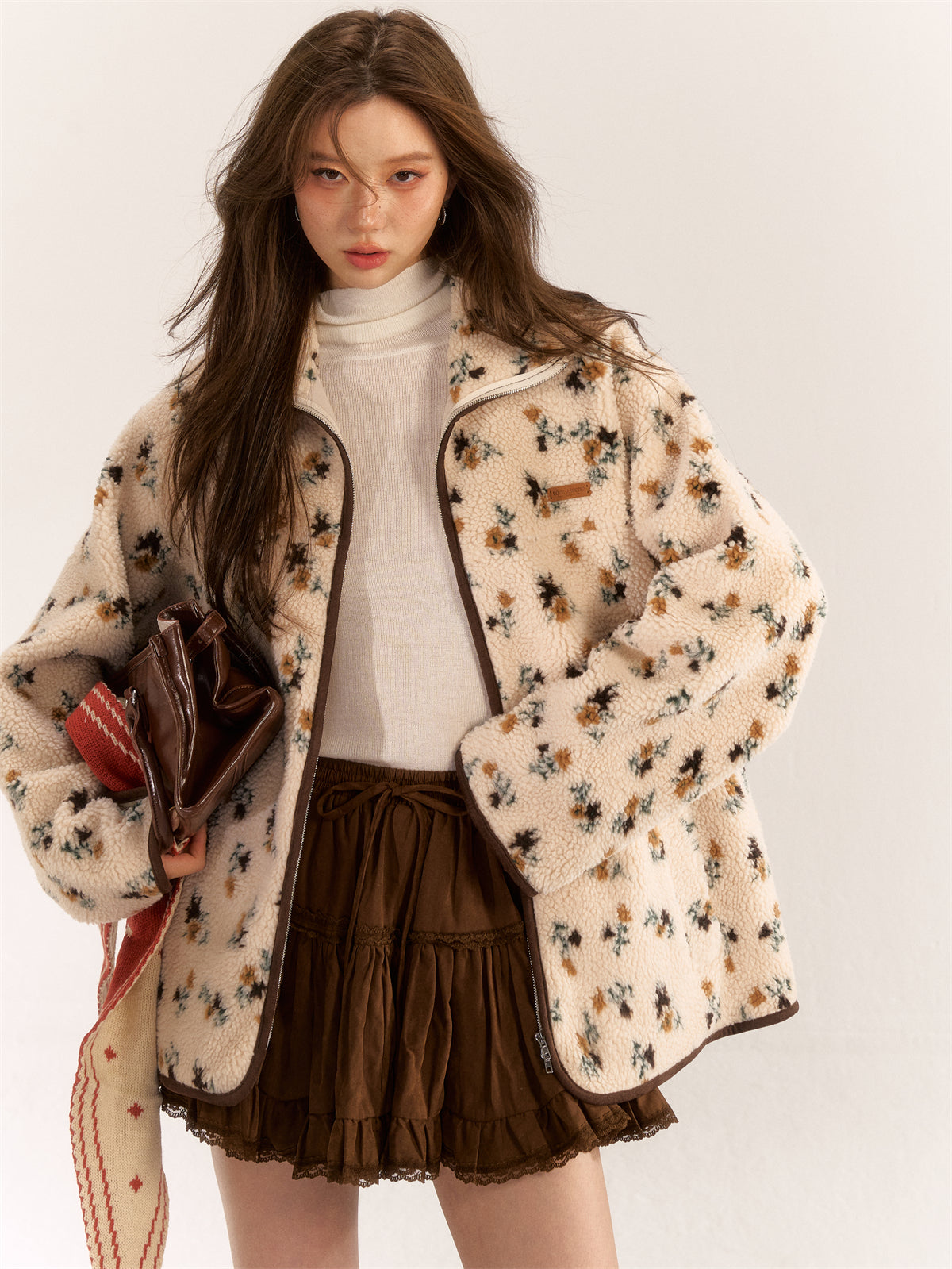 AsGony ASG24576 Floral lapel coat