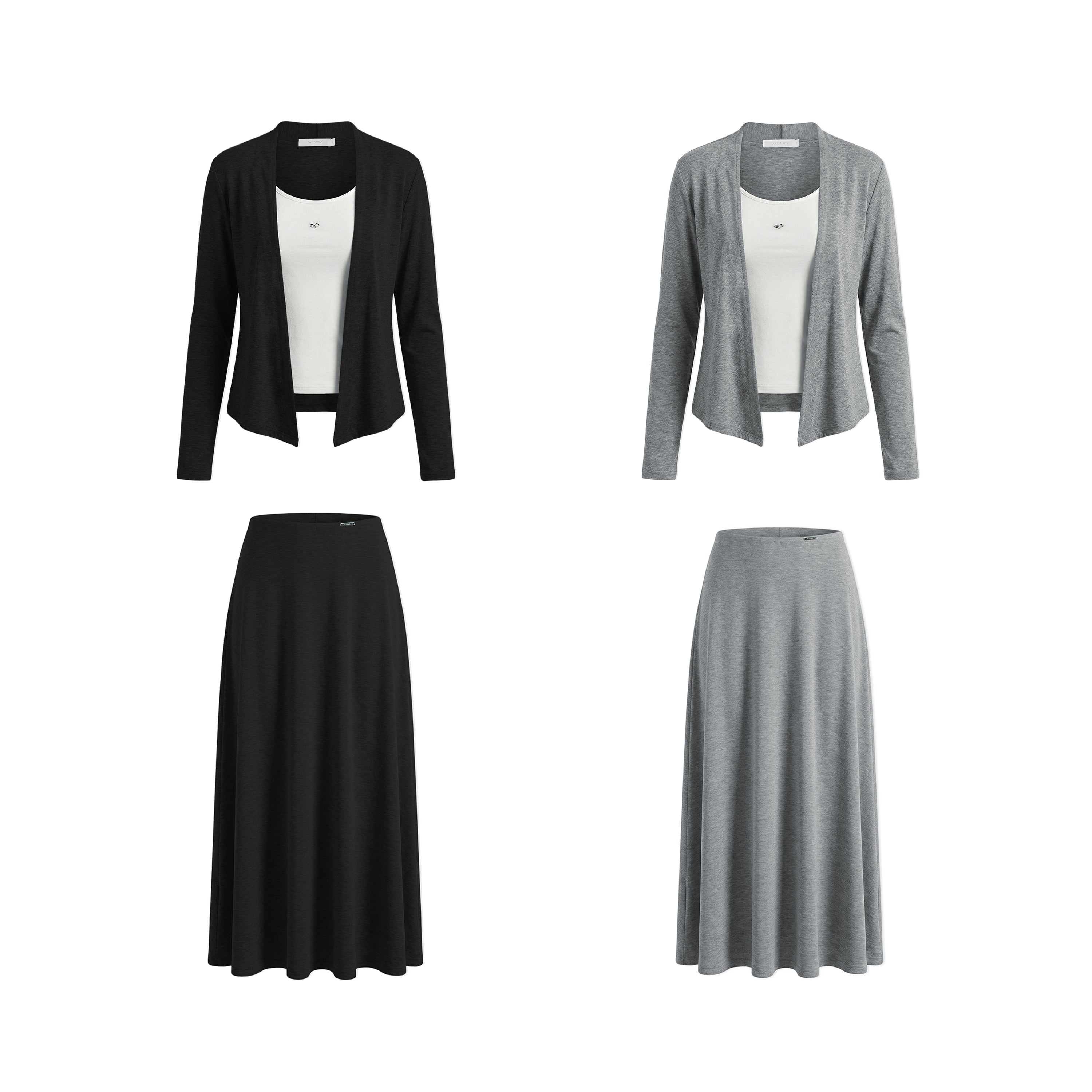 16DEWS 16D26037&16D26038 Fake two knitted round neck cardigan + skirt