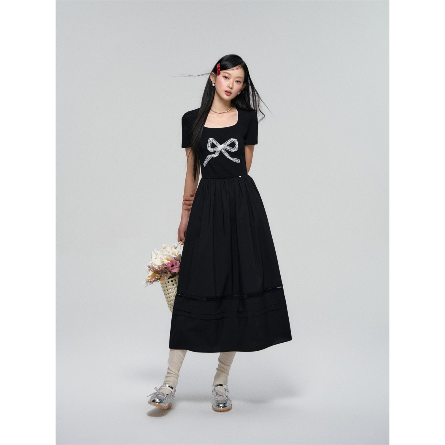 AsGony ASG25055U Splicing lace bow dress