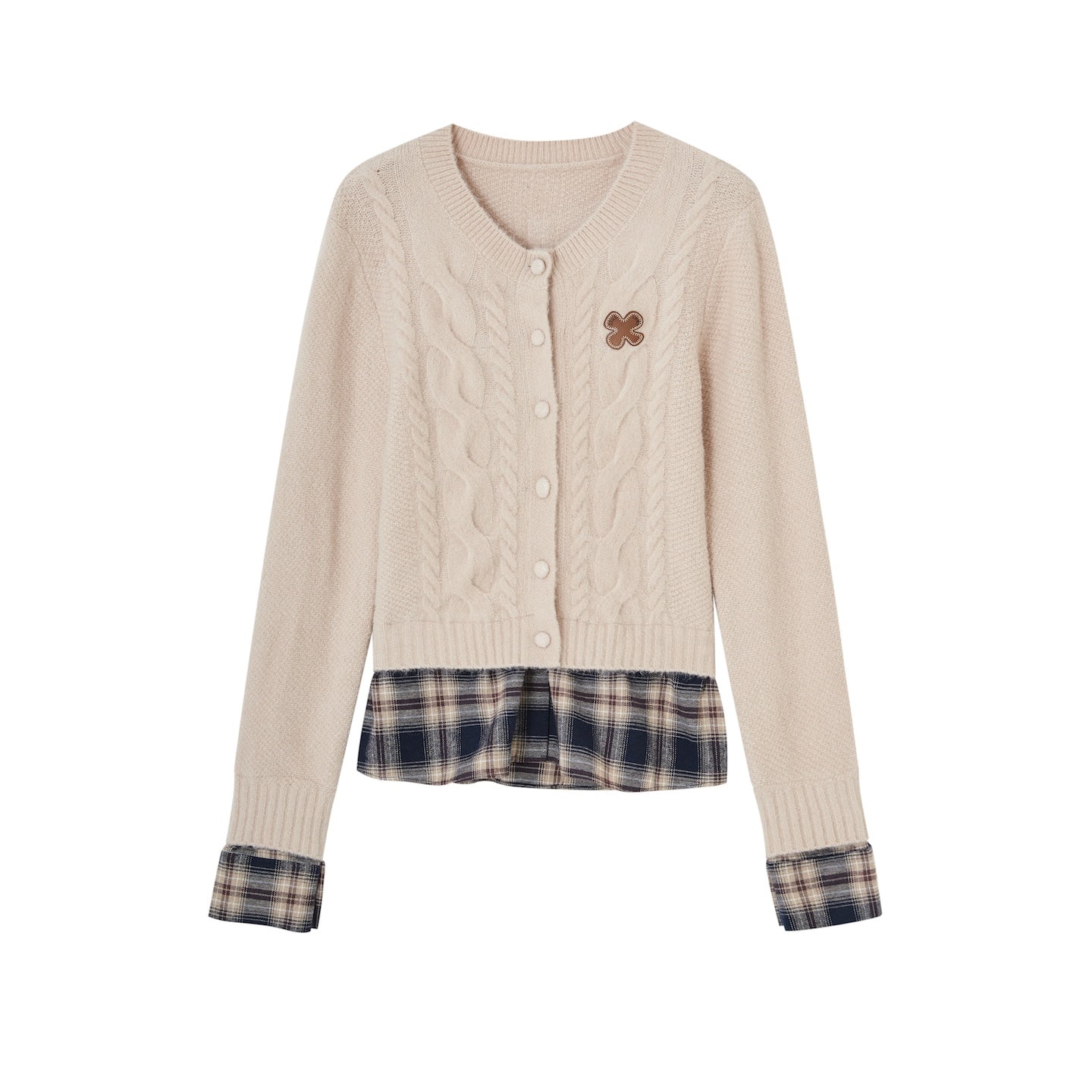 SOMESOWE S2508275 Fake two piece checkered spliced floral cardigan