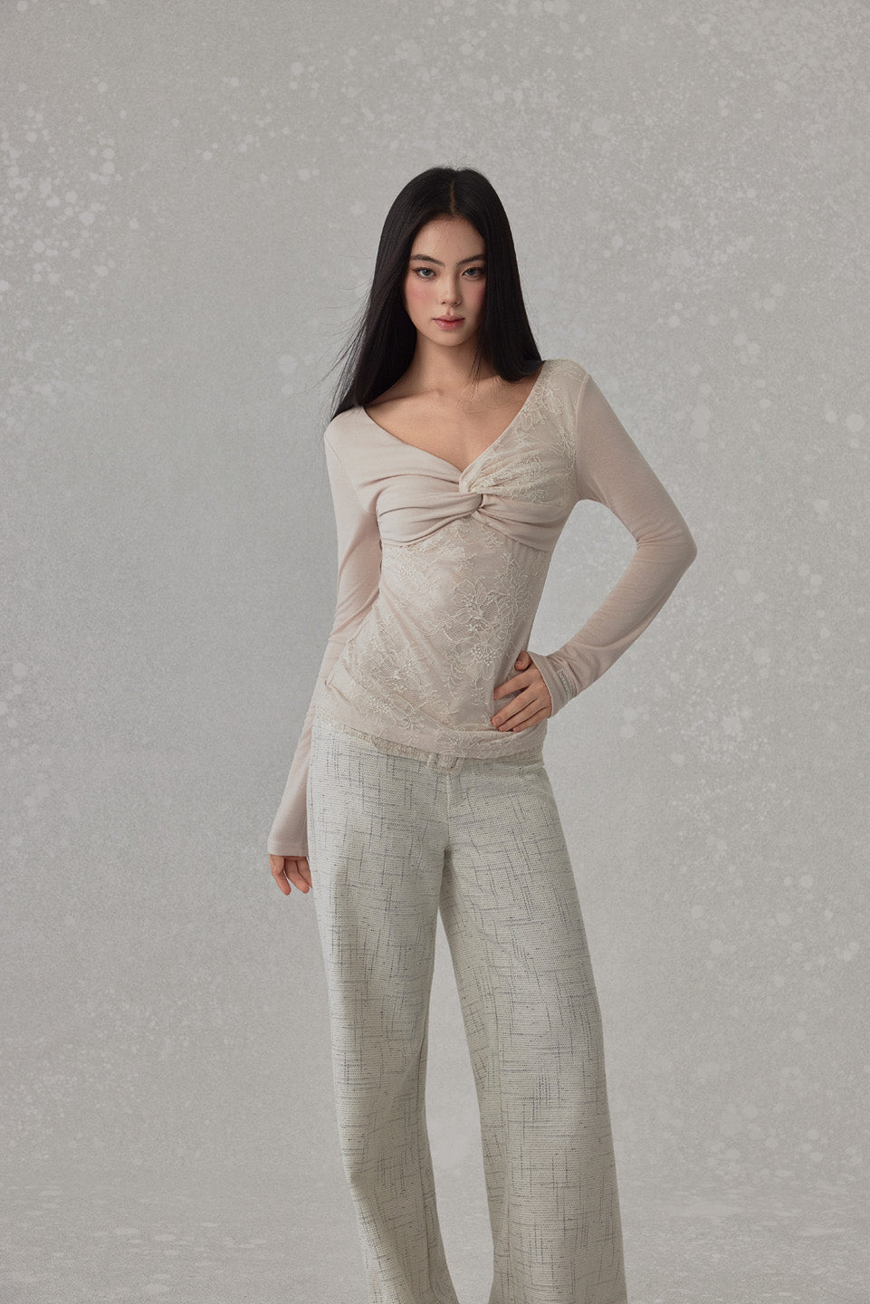 NONCESTNON N251 Lace knot long sleeved top