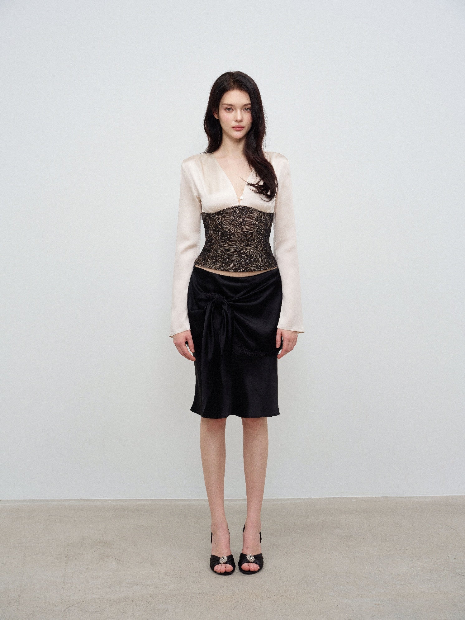 NONCESTNON N370 Black Acetate Tie-Waist Skirt