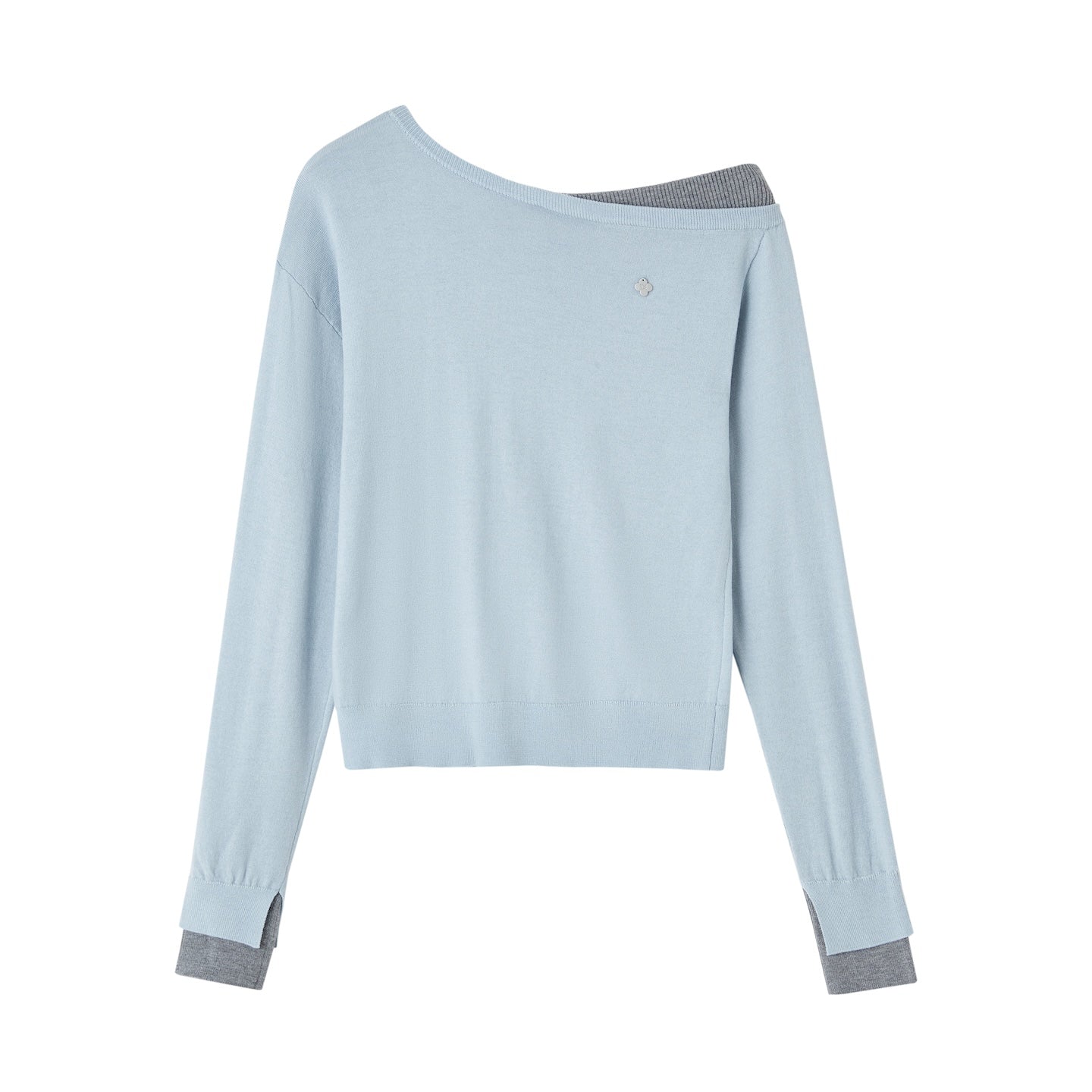 SOMESOWE S2508250 Color blocked off shoulder fake two piece sweater