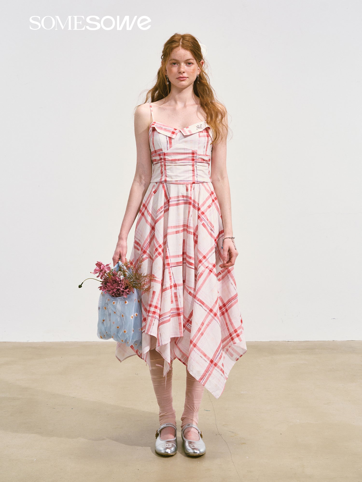 SOMESOWE S2508103 Plaid camisole midi dress