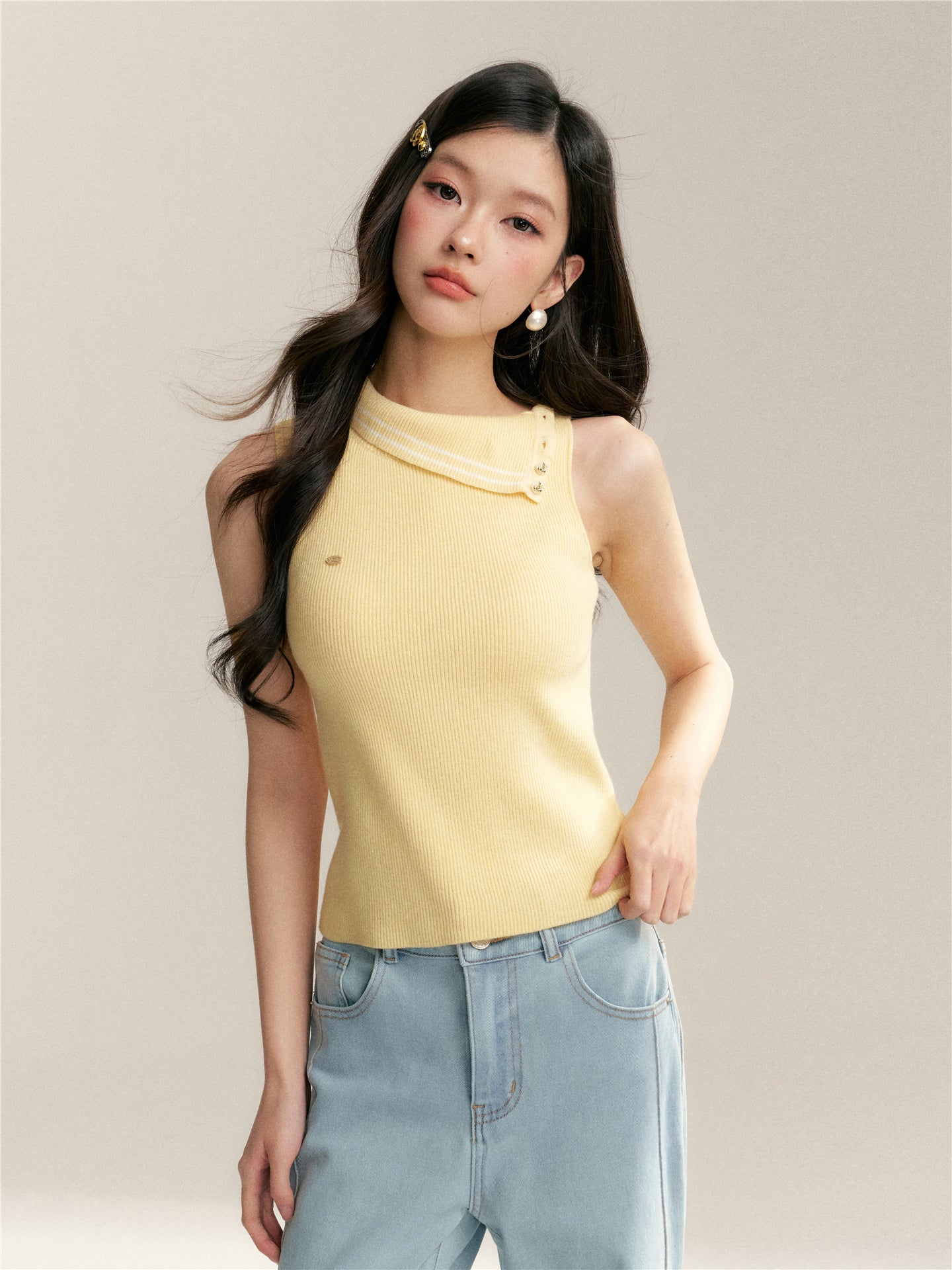 16DEWS 16D246039 Color blocking woolen sleeveless vest