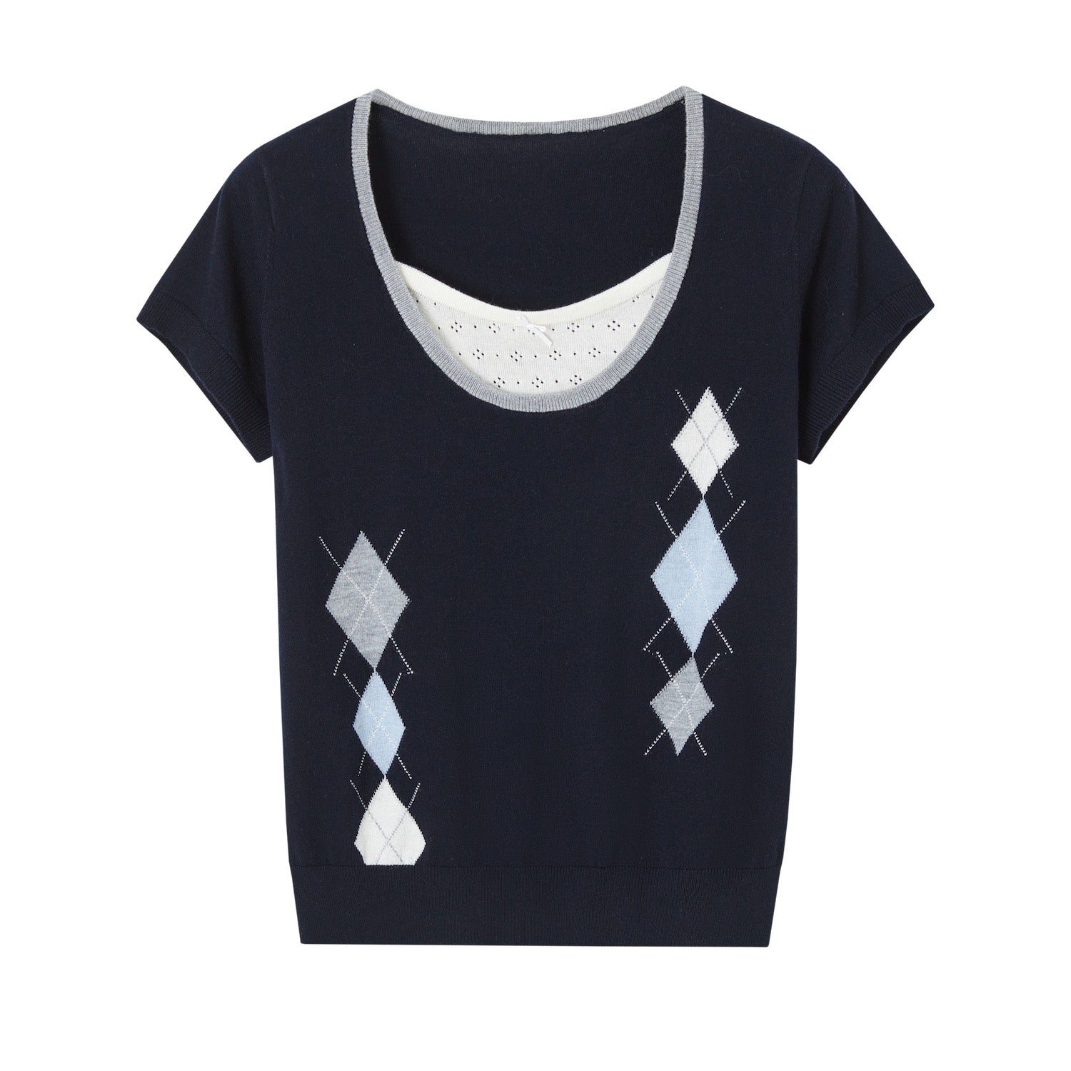 SOMESOWE S2609077 Lingge color matching fake two piece top